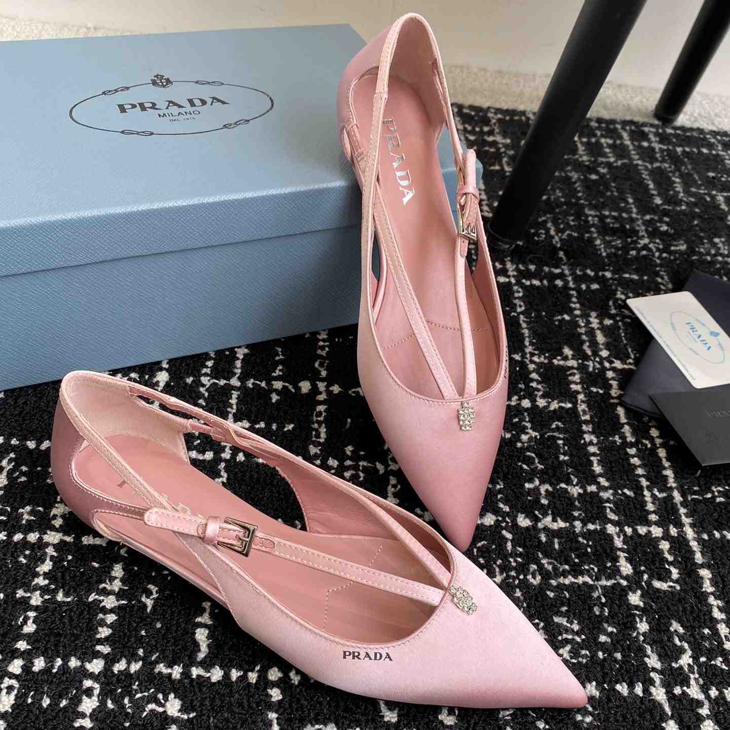 Prada Satin Crystal Embellishments Ballet Flats - DesignerGu