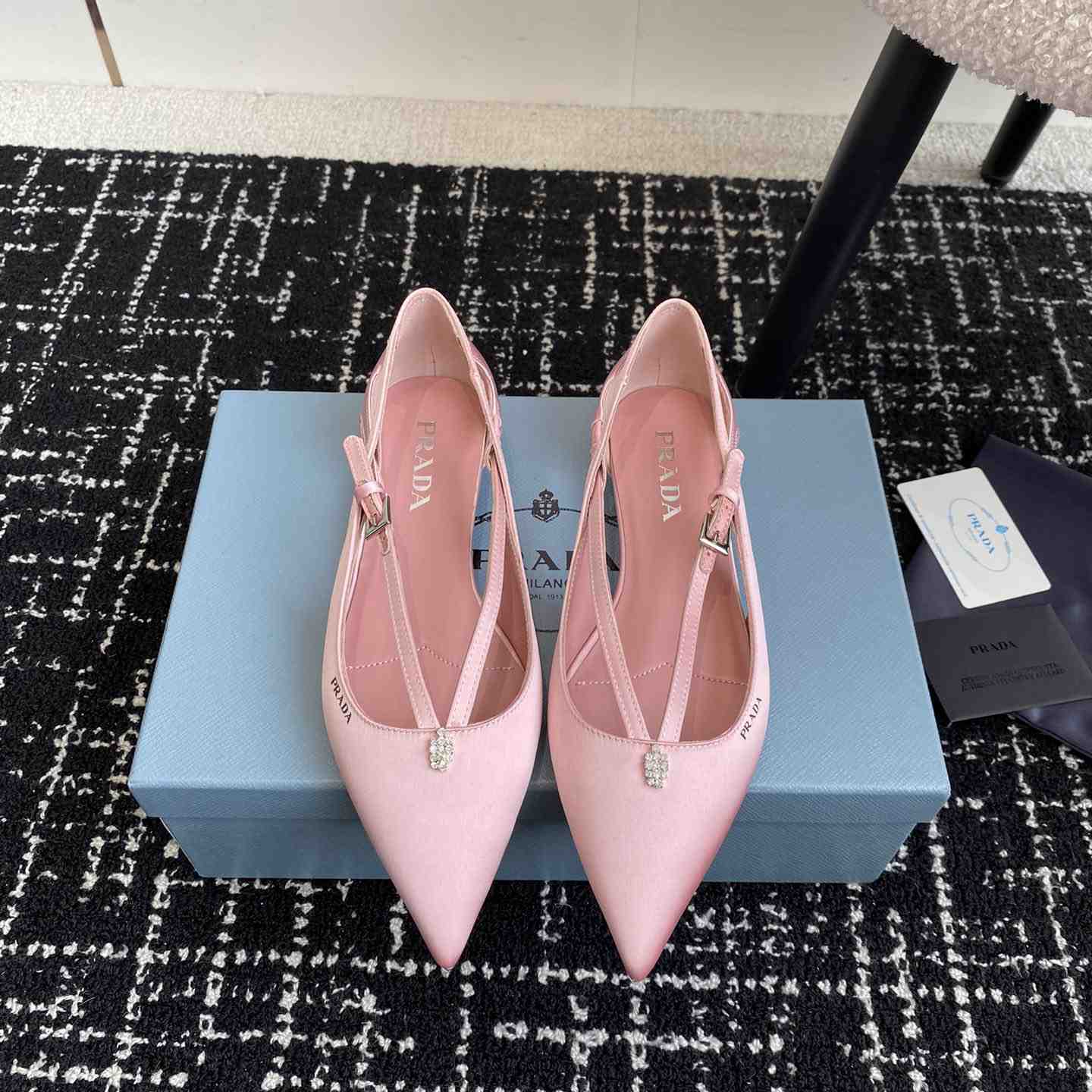 Prada Satin Crystal Embellishments Ballet Flats - DesignerGu
