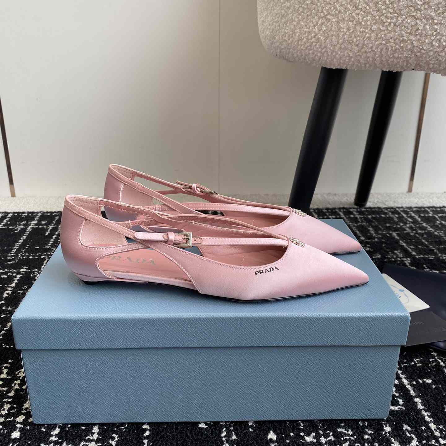 Prada Satin Crystal Embellishments Ballet Flats - DesignerGu