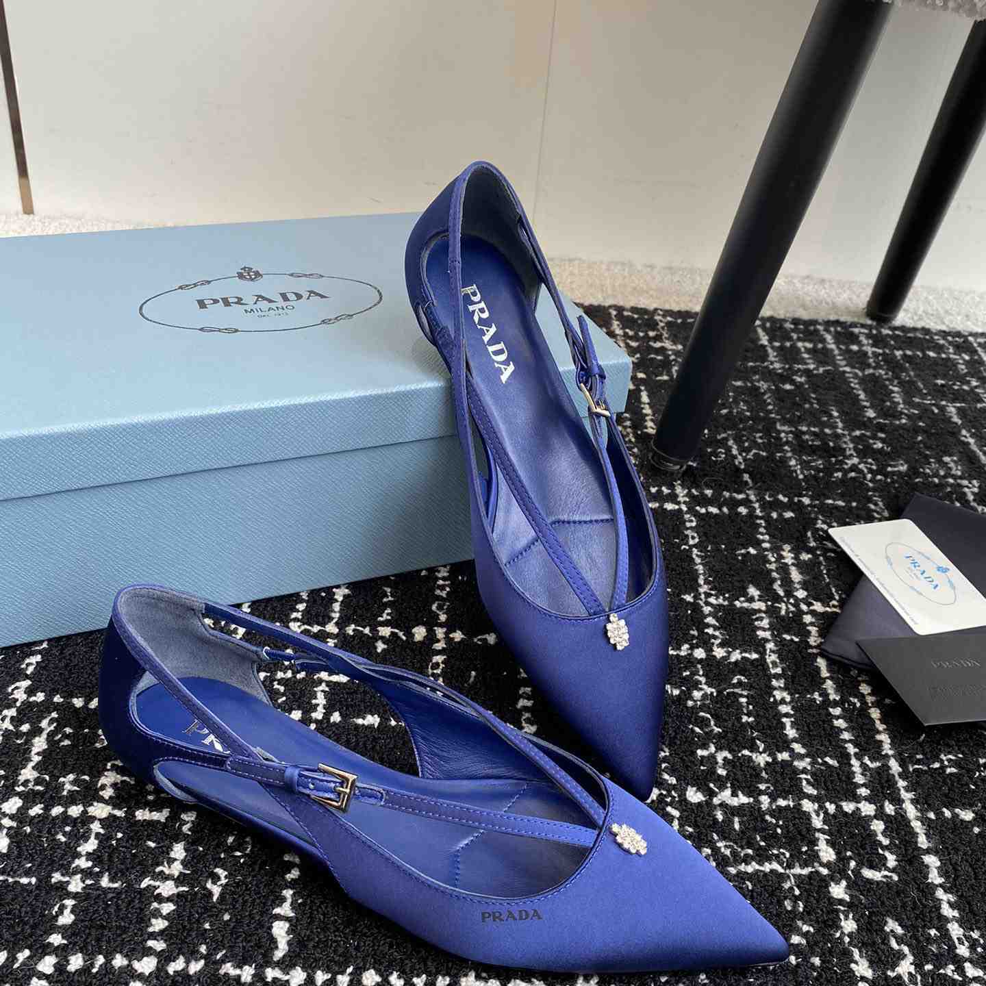 Prada Satin Crystal Embellishments Ballet Flats - DesignerGu