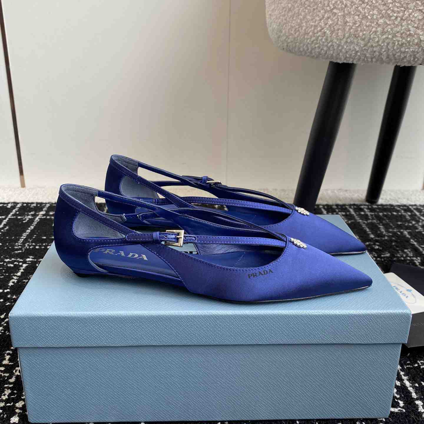Prada Satin Crystal Embellishments Ballet Flats - DesignerGu
