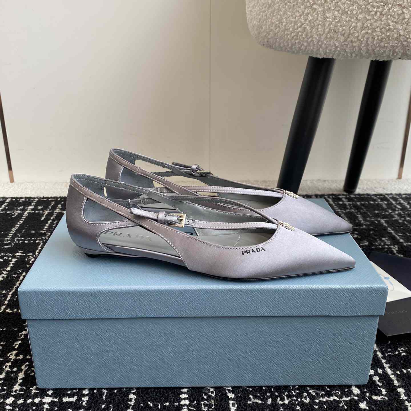 Prada Satin Crystal Embellishments Ballet Flats - DesignerGu