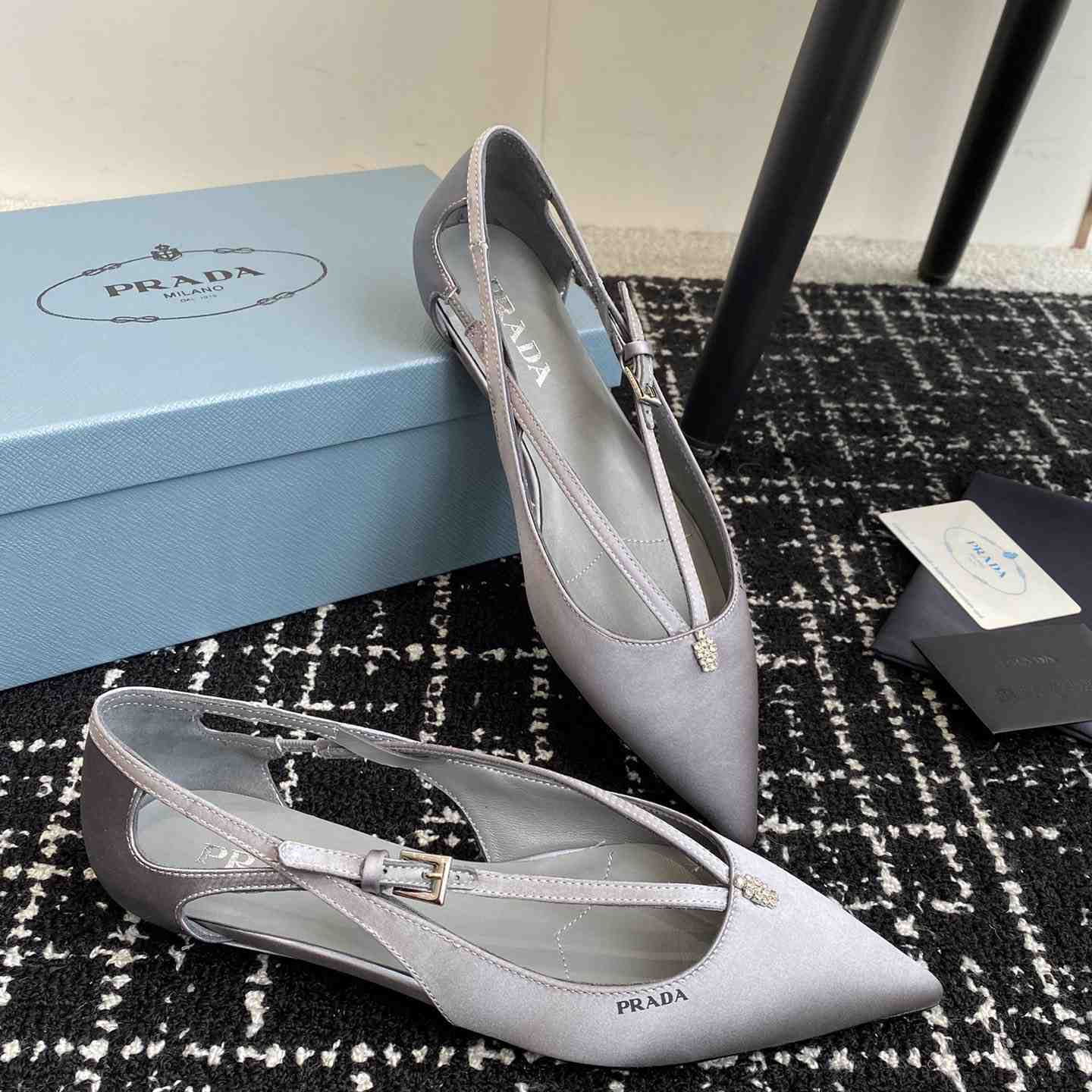 Prada Satin Crystal Embellishments Ballet Flats - DesignerGu