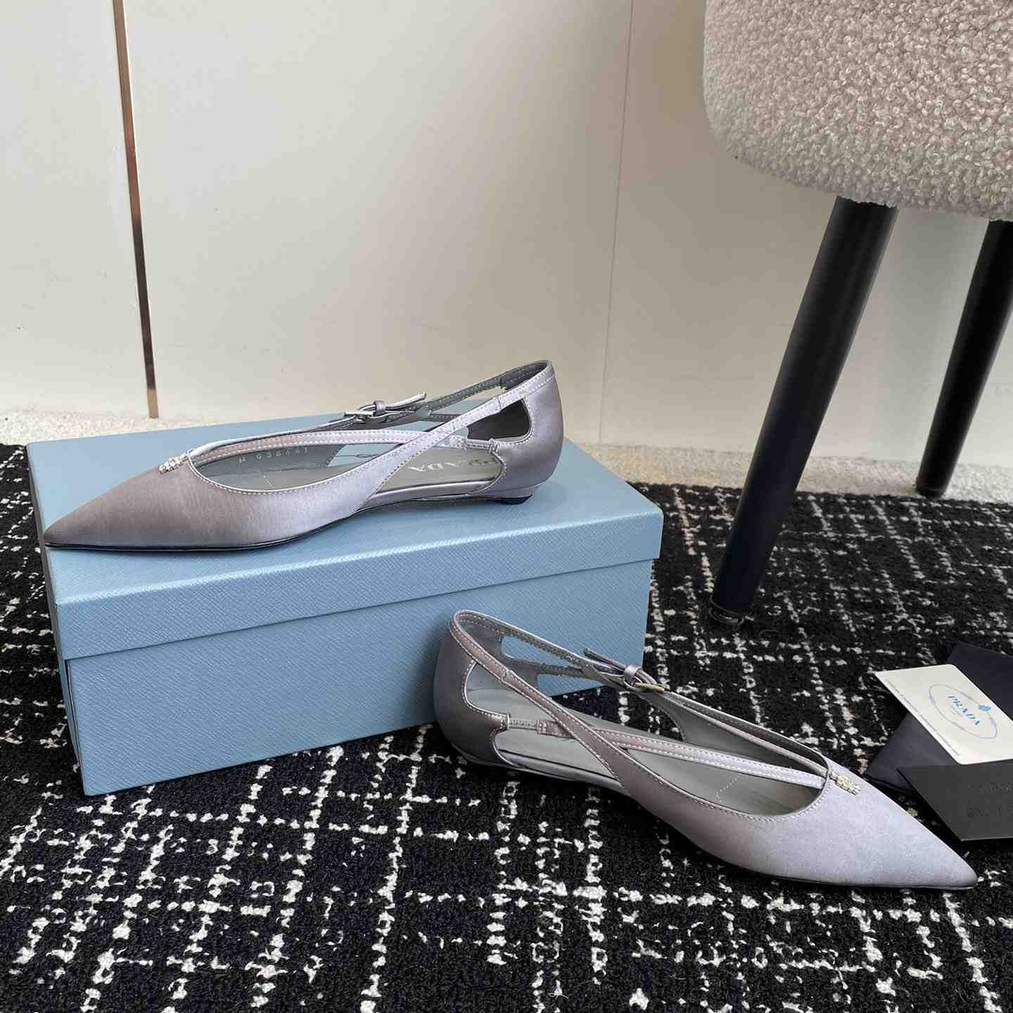 Prada Satin Crystal Embellishments Ballet Flats - DesignerGu