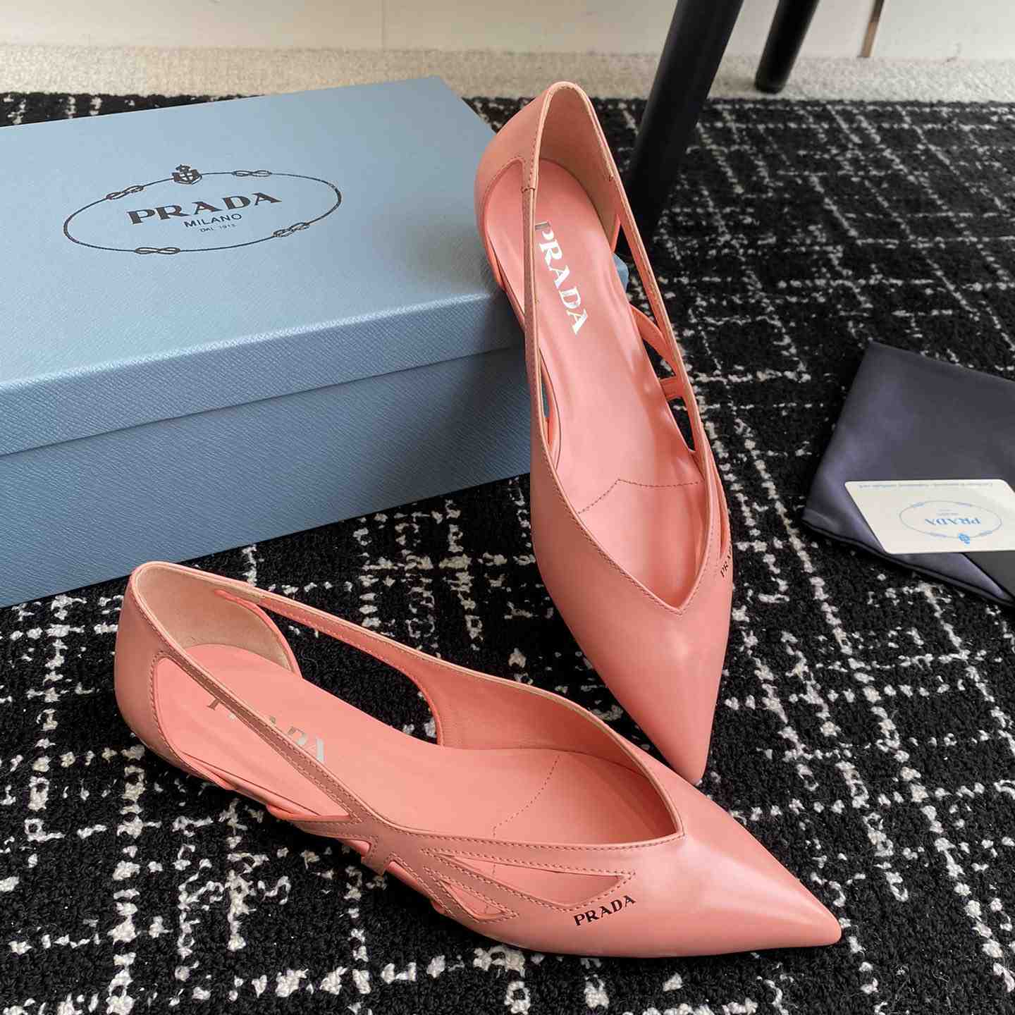 Prada Leather Cutout Ballerina Shoes - DesignerGu