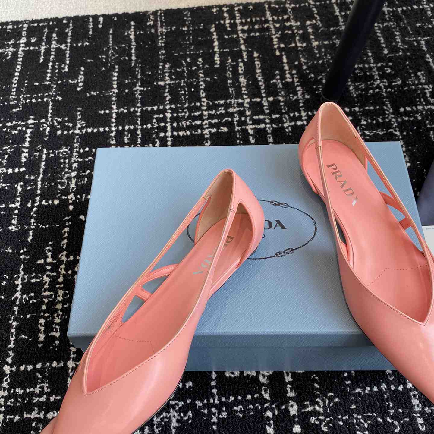 Prada Leather Cutout Ballerina Shoes - DesignerGu