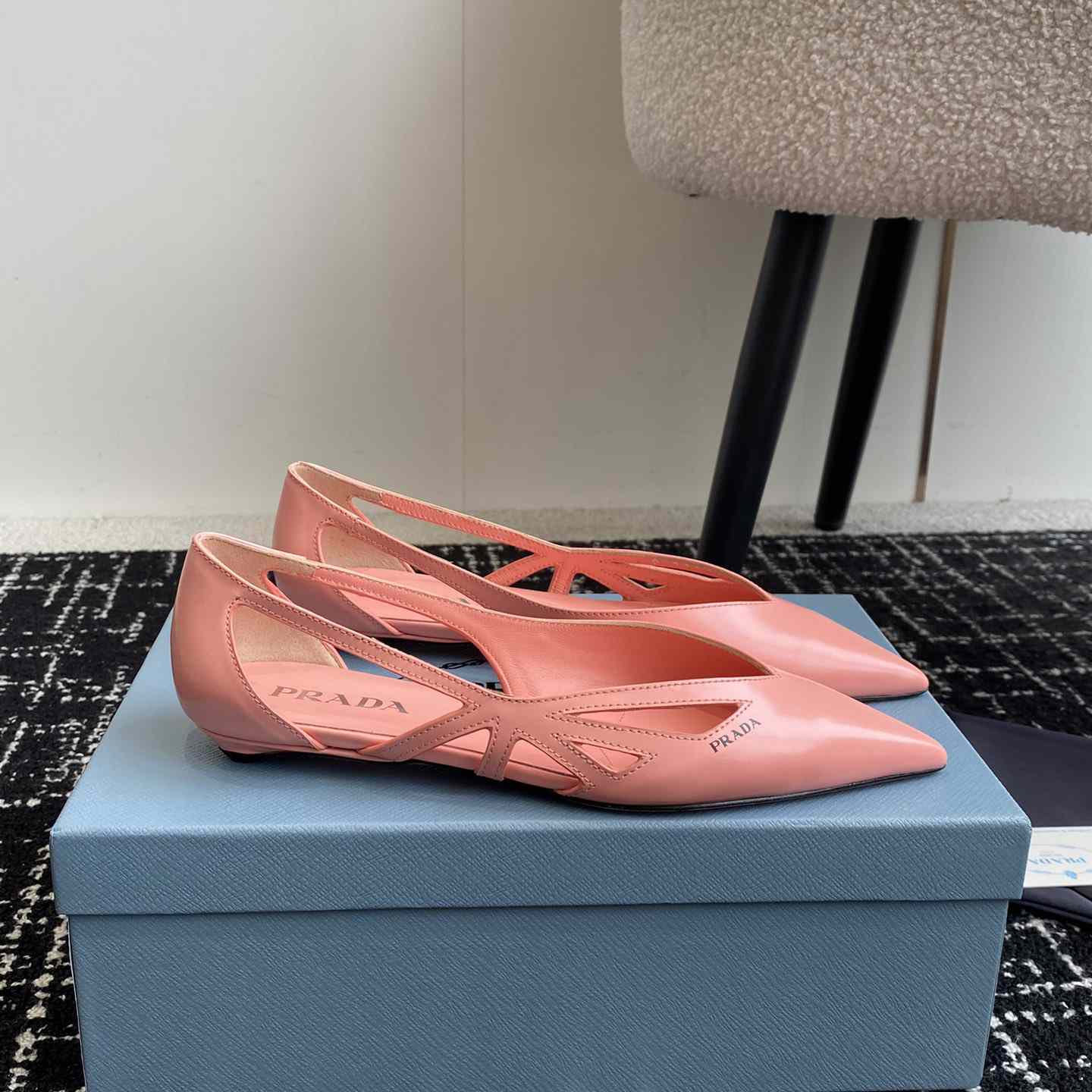 Prada Leather Cutout Ballerina Shoes - DesignerGu