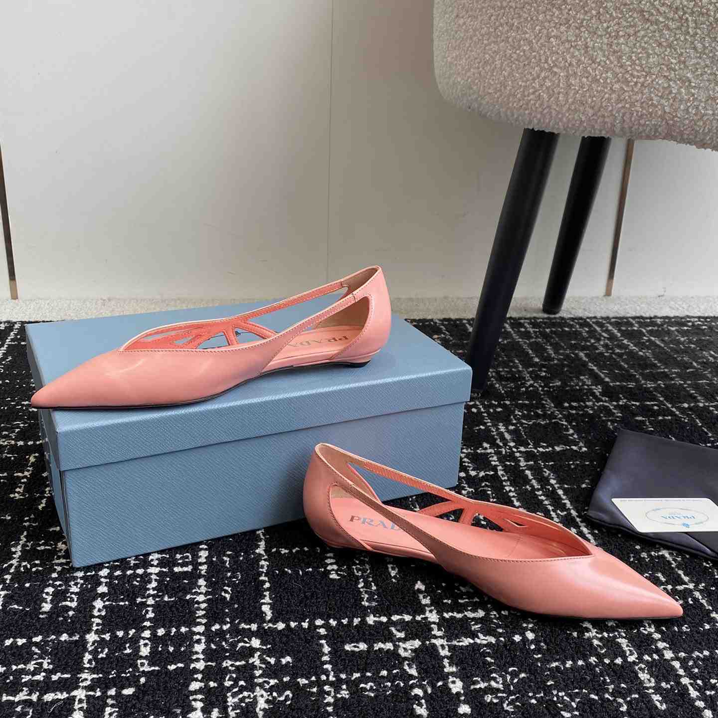 Prada Leather Cutout Ballerina Shoes - DesignerGu