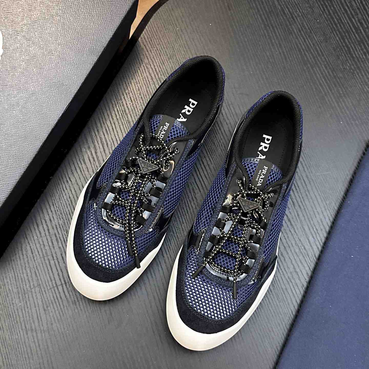 Prada Speedrock Patent Leather and Mesh Fabric Sneakers - DesignerGu