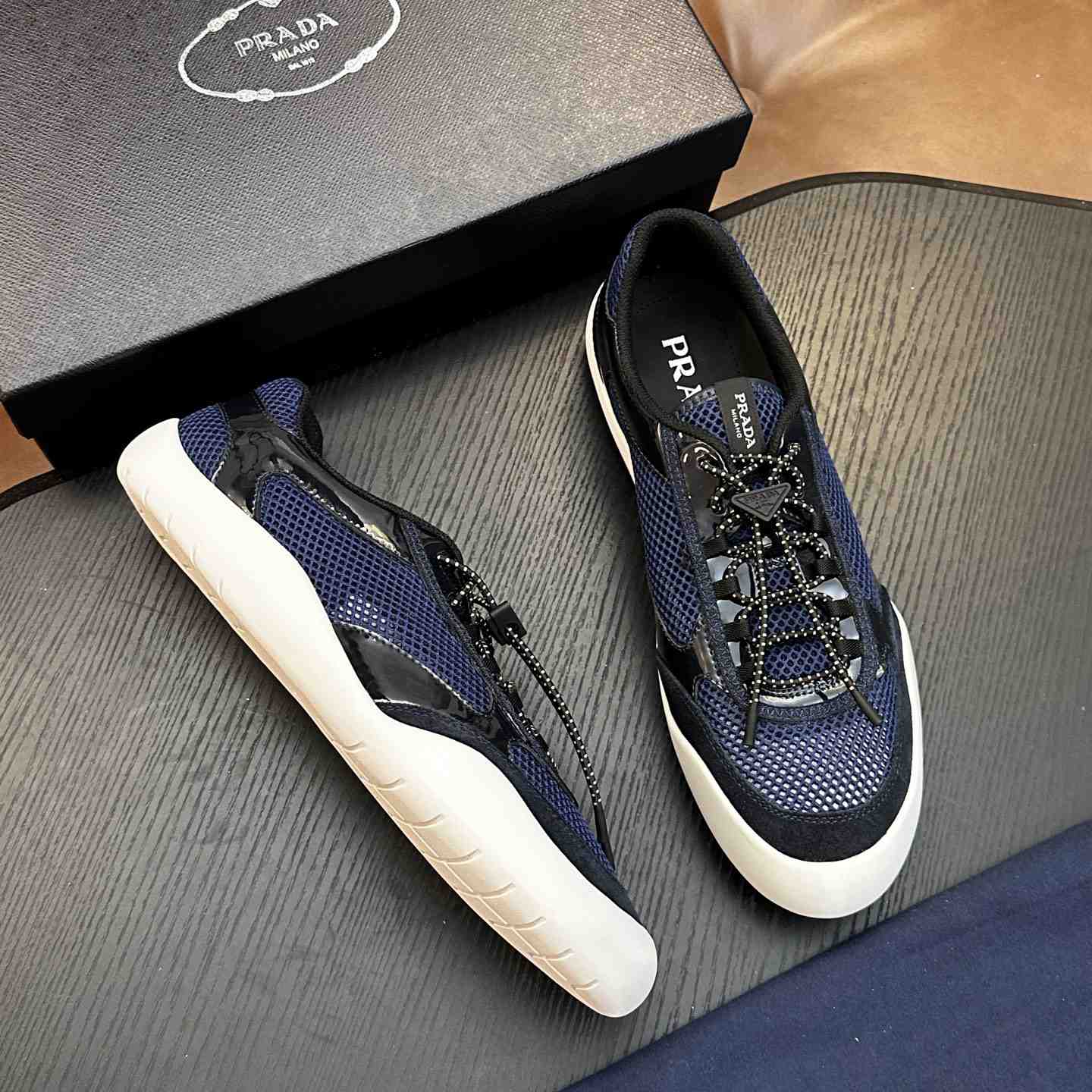 Prada Speedrock Patent Leather and Mesh Fabric Sneakers - DesignerGu