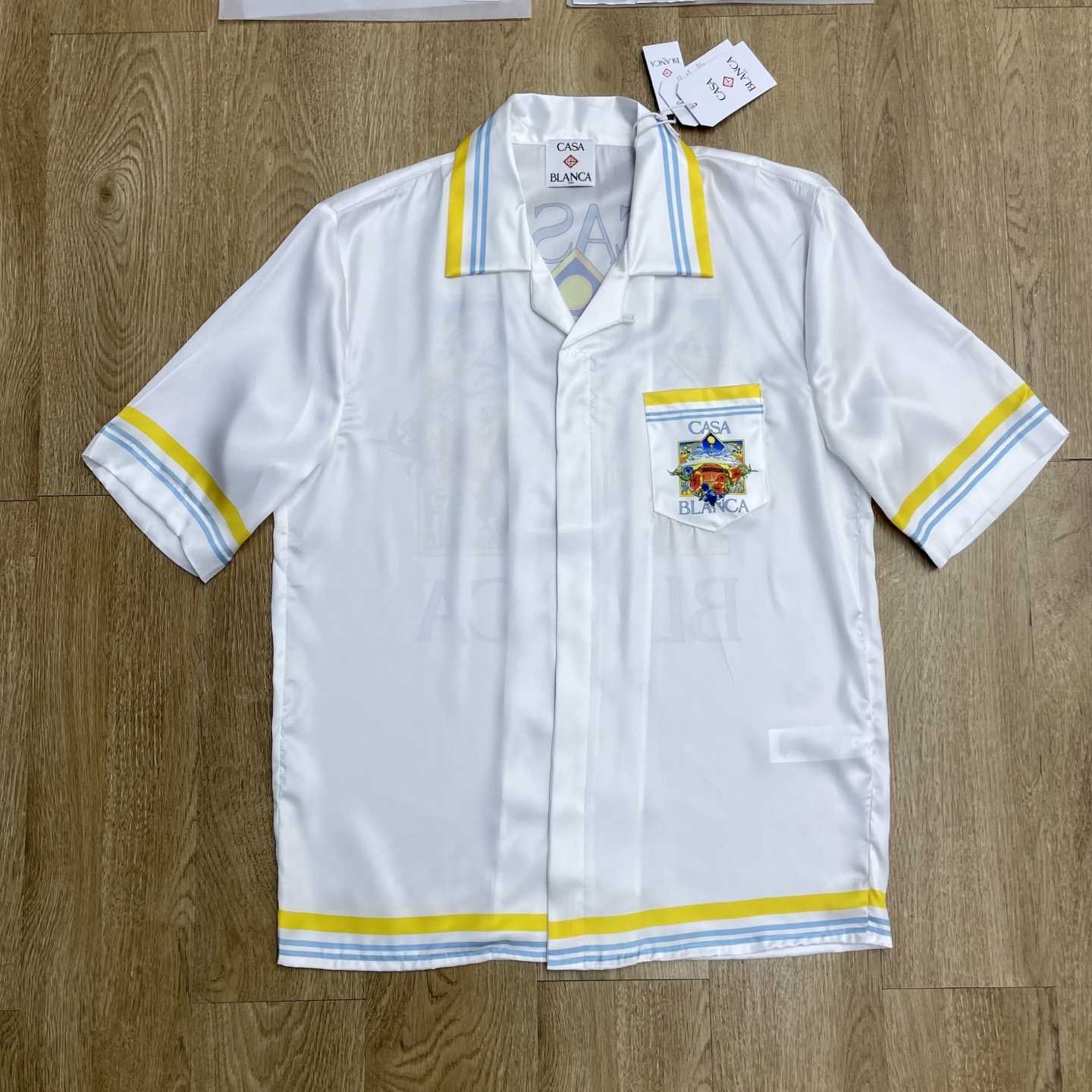 Casablanca White Tennis Landscape Short Sleeve Silk Shirt CA3588 - DesignerGu