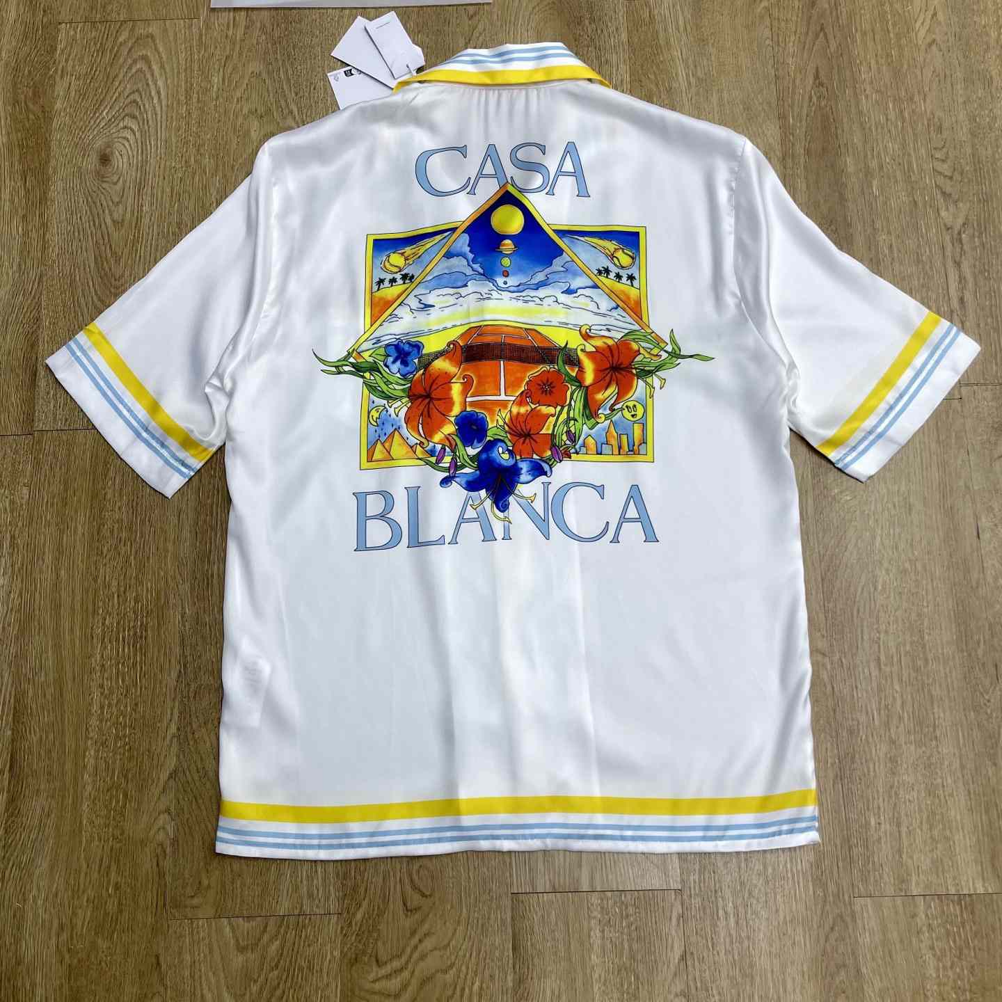 Casablanca White Tennis Landscape Short Sleeve Silk Shirt CA3588 - DesignerGu