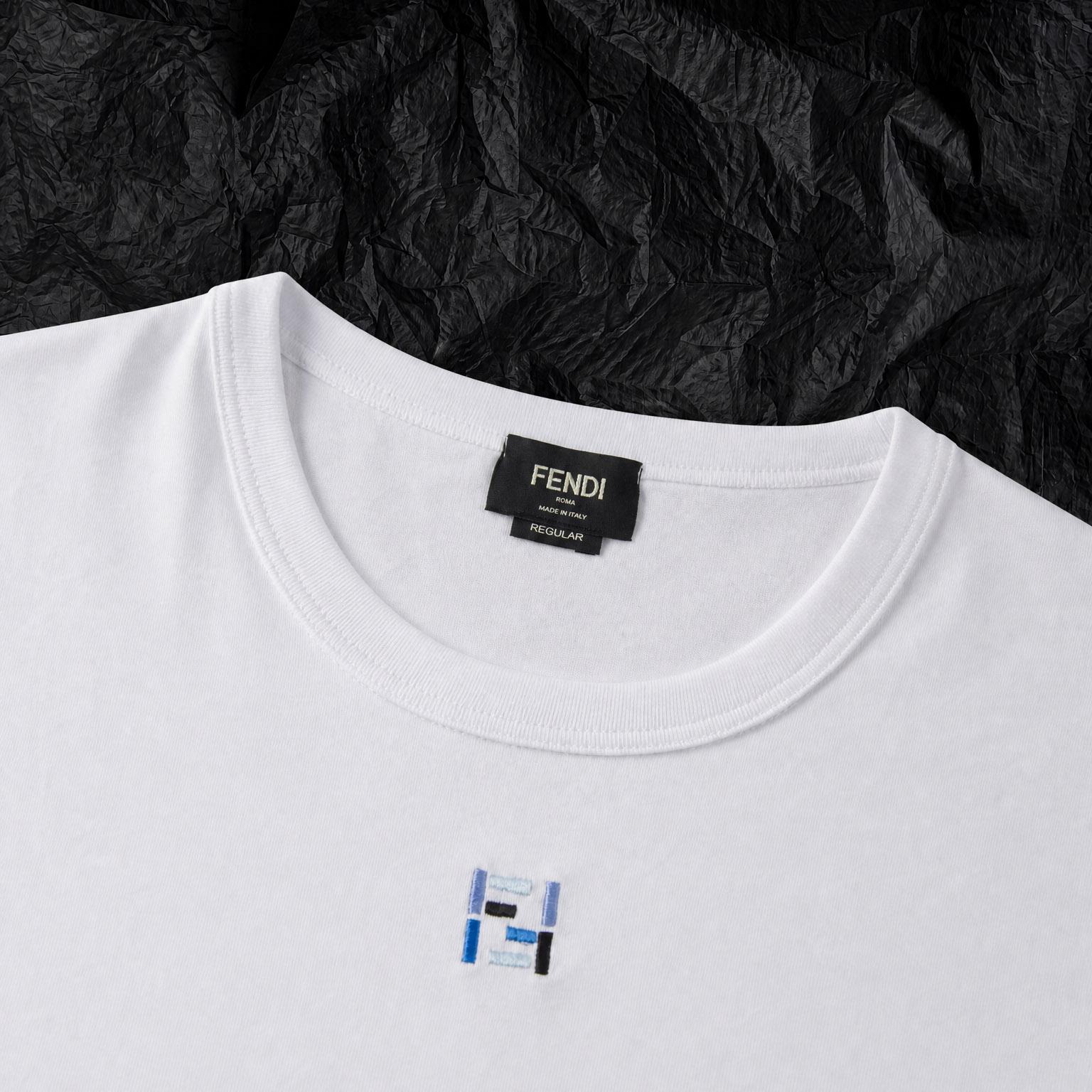 Fendi  White And blue Cotton T-shirt - DesignerGu