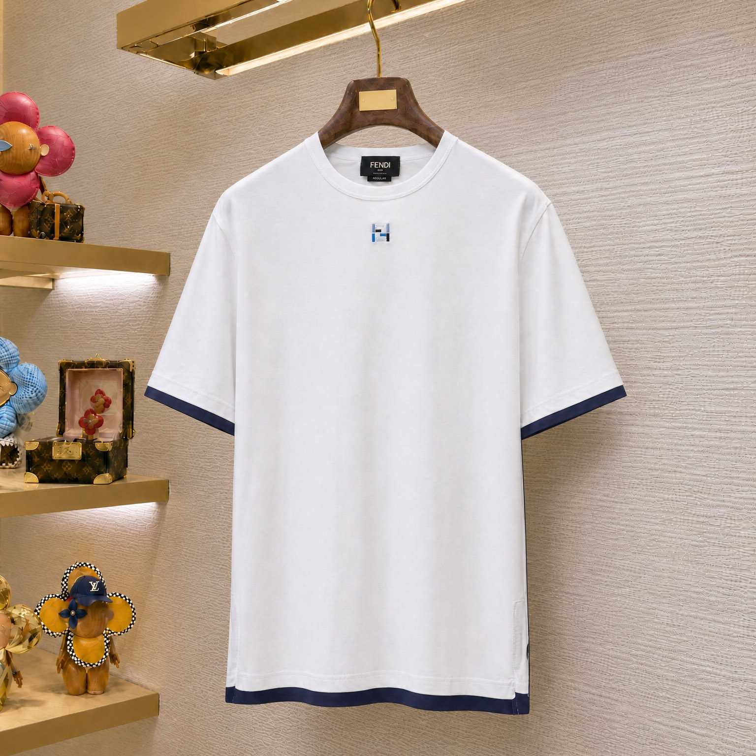 Fendi  White And blue Cotton T-shirt - DesignerGu