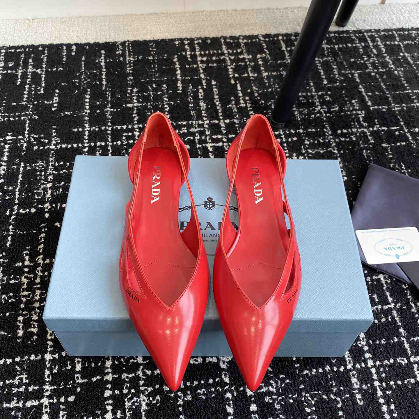 Prada Leather Cutout Ballerina Shoes - DesignerGu