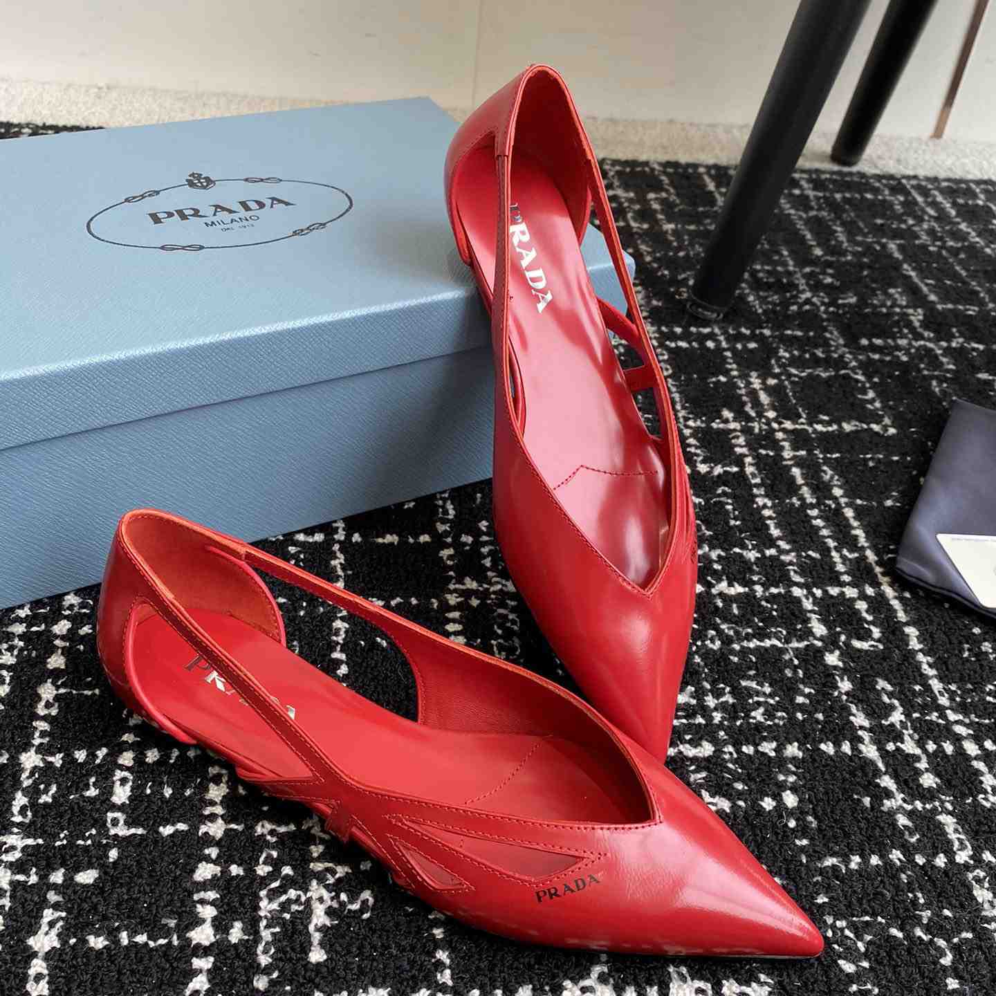 Prada Leather Cutout Ballerina Shoes - DesignerGu