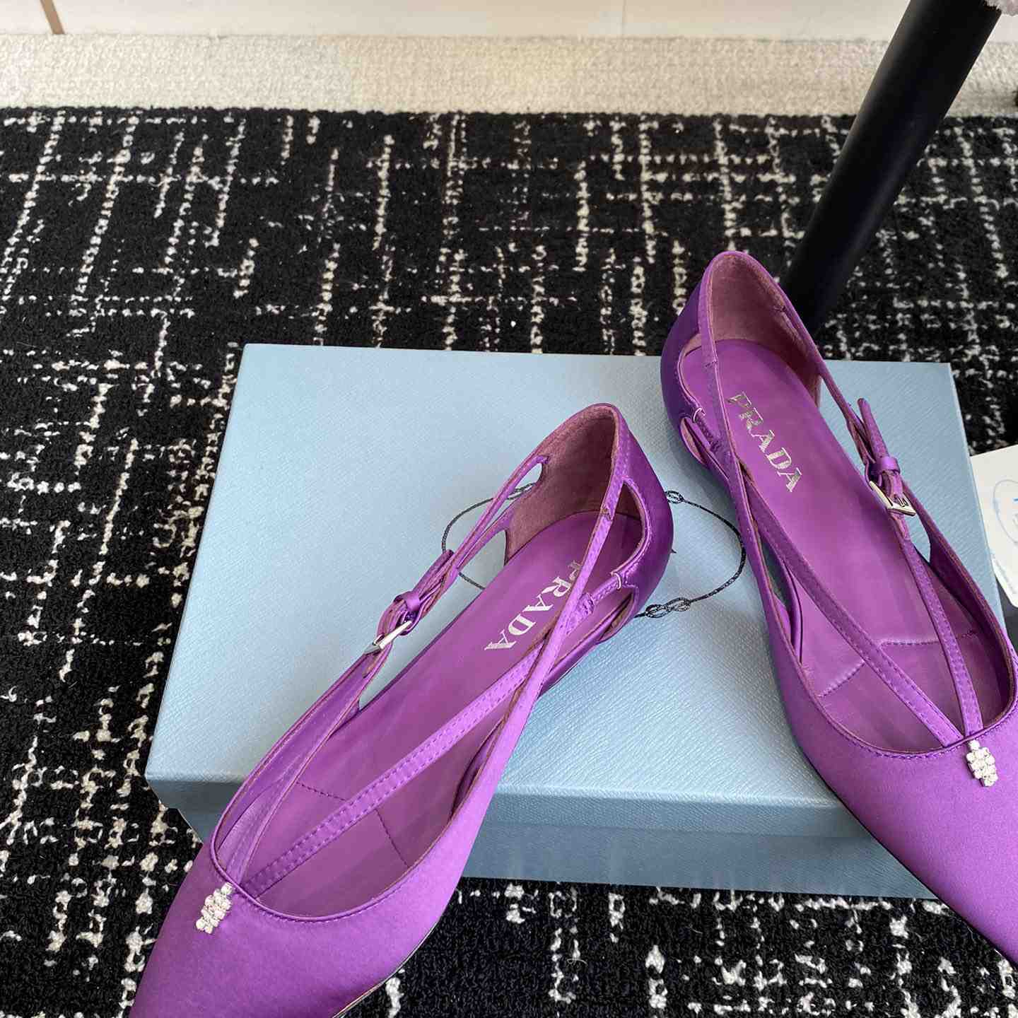 Prada Satin Crystal Embellishments Ballet Flats - DesignerGu