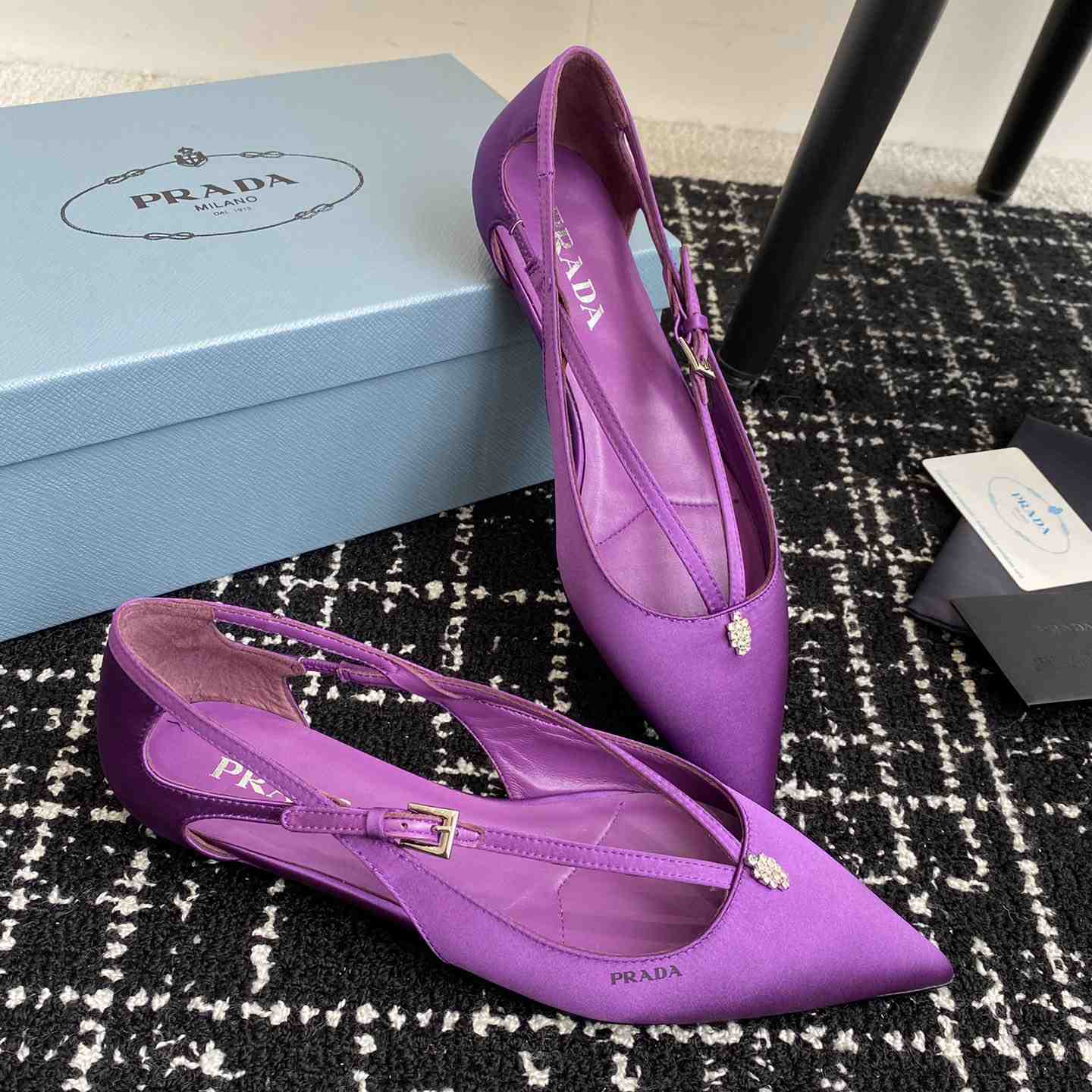 Prada Satin Crystal Embellishments Ballet Flats - DesignerGu