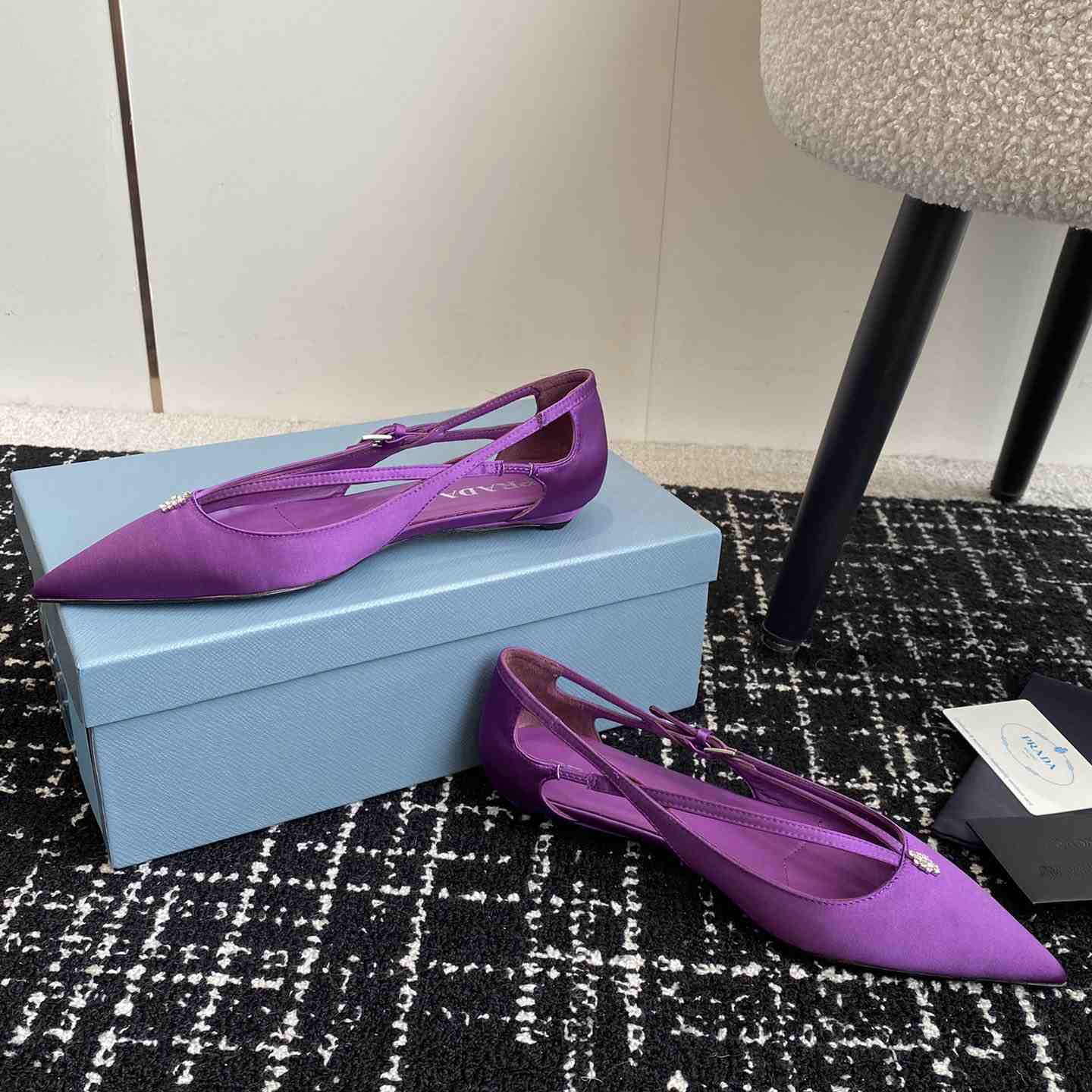 Prada Satin Crystal Embellishments Ballet Flats - DesignerGu