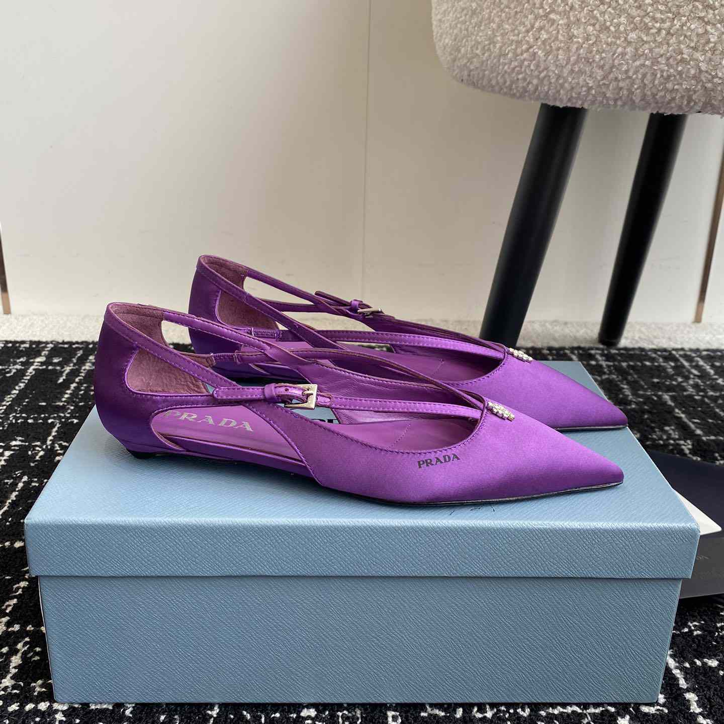 Prada Satin Crystal Embellishments Ballet Flats - DesignerGu