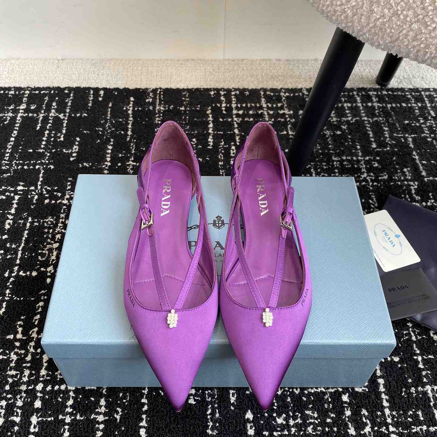 Prada Satin Crystal Embellishments Ballet Flats - DesignerGu
