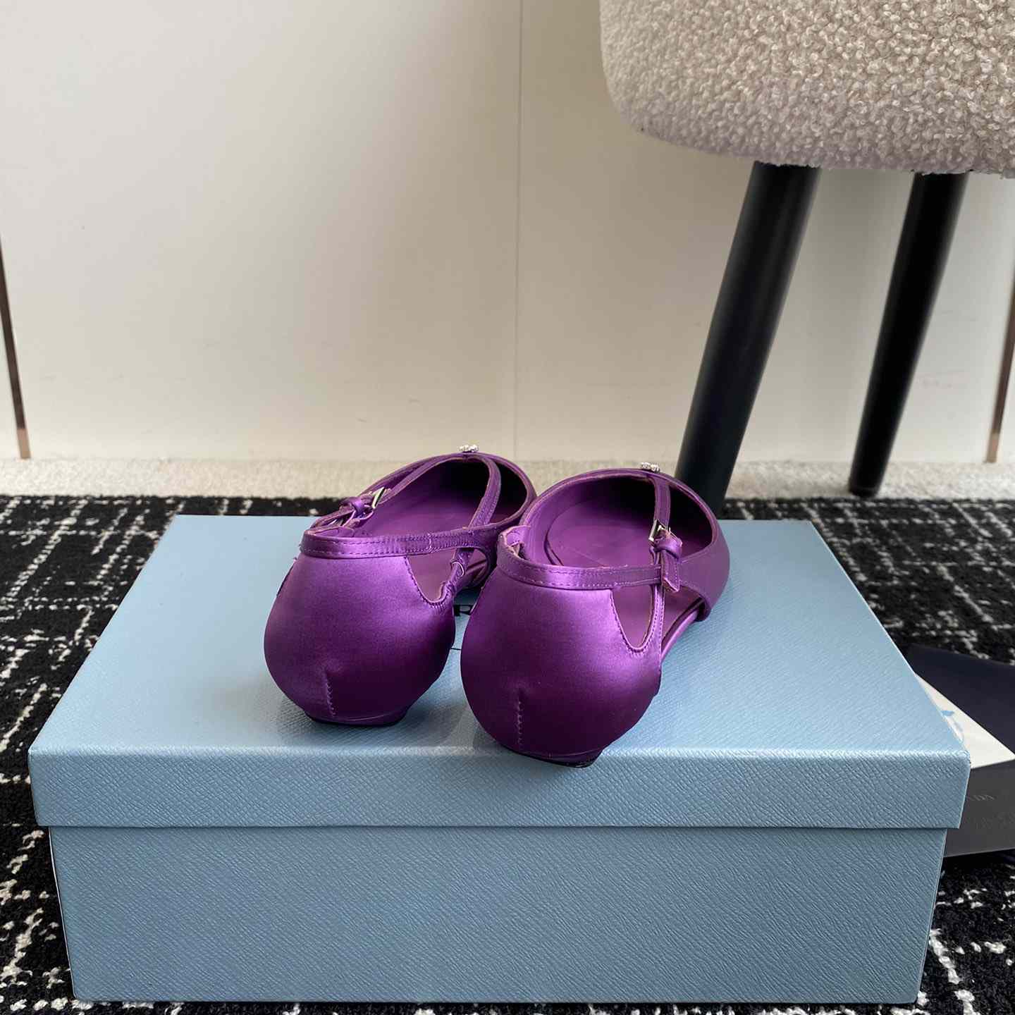 Prada Satin Crystal Embellishments Ballet Flats - DesignerGu