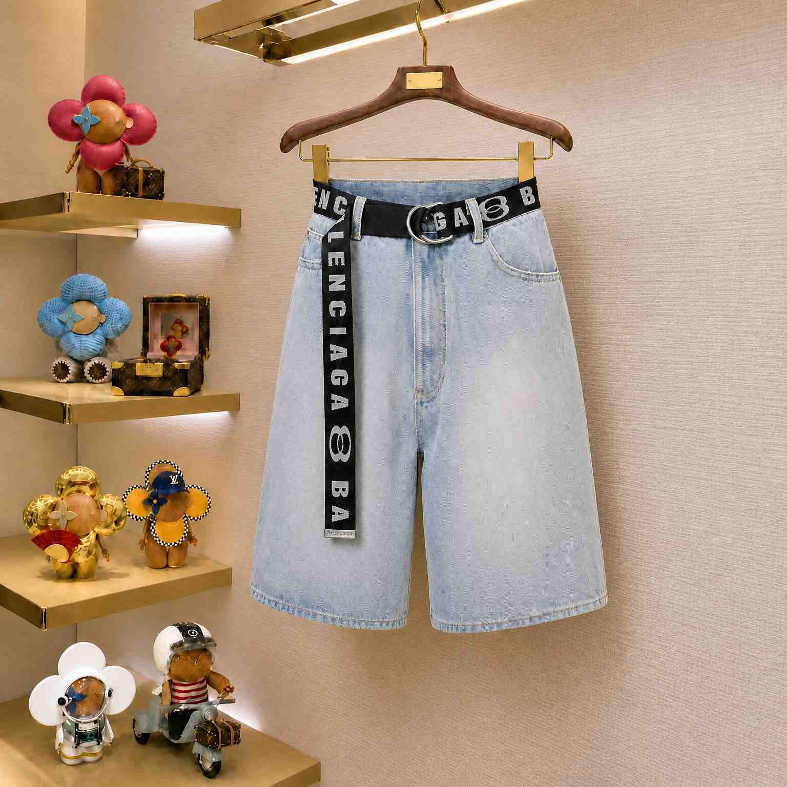 Balenciaga Belted Shorts In Light Blue - DesignerGu