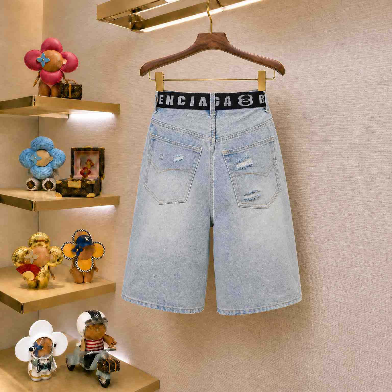 Balenciaga Belted Shorts In Light Blue - DesignerGu