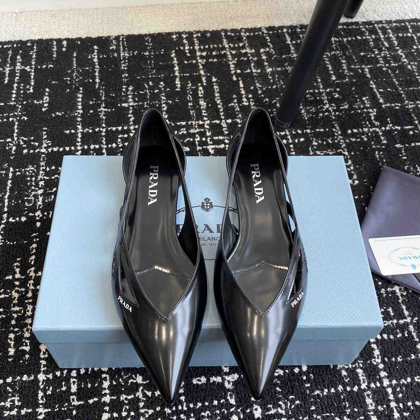 Prada Leather Cutout Ballerina Shoes - DesignerGu