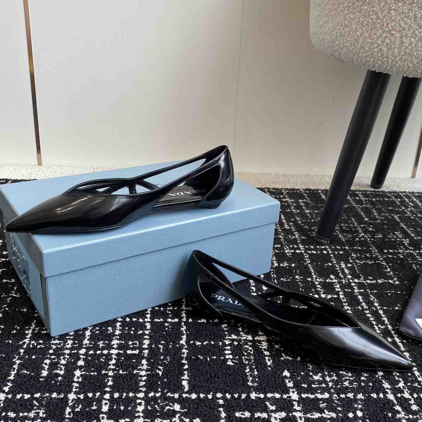 Prada Leather Cutout Ballerina Shoes - DesignerGu