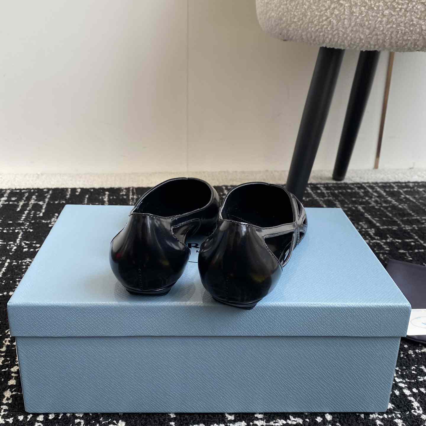 Prada Leather Cutout Ballerina Shoes - DesignerGu