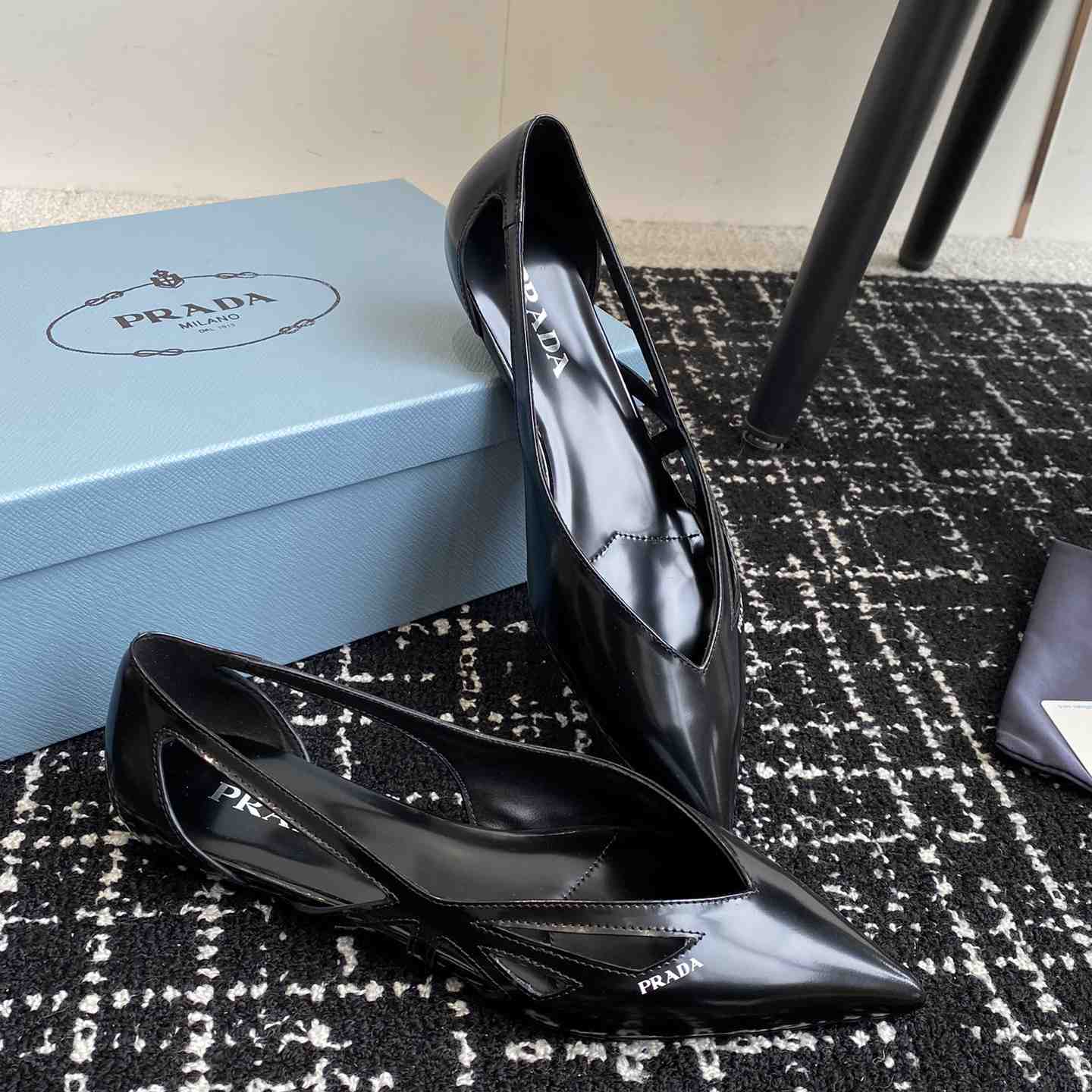 Prada Leather Cutout Ballerina Shoes - DesignerGu