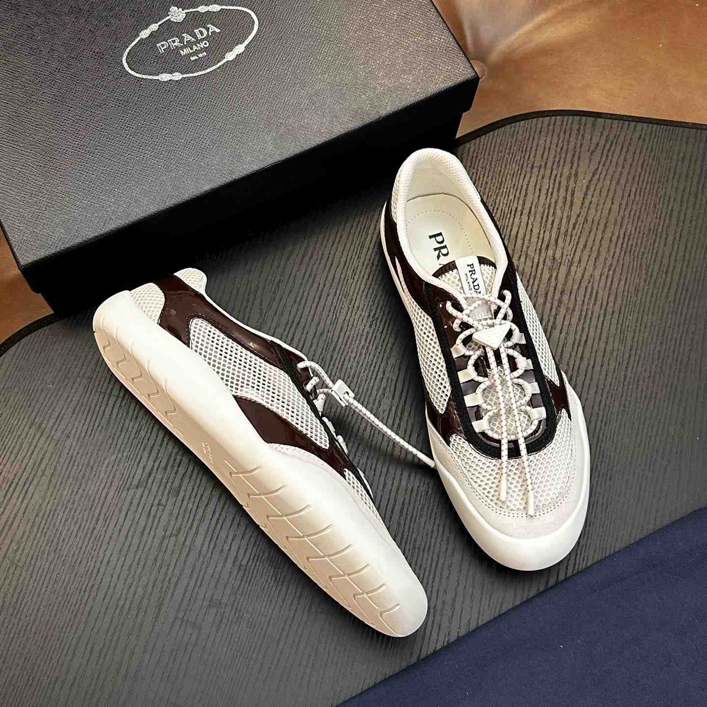 Prada Speedrock Patent Leather and Mesh Fabric Sneakers - DesignerGu