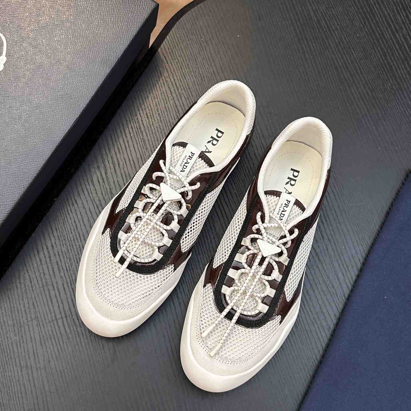 Prada Speedrock Patent Leather and Mesh Fabric Sneakers - DesignerGu