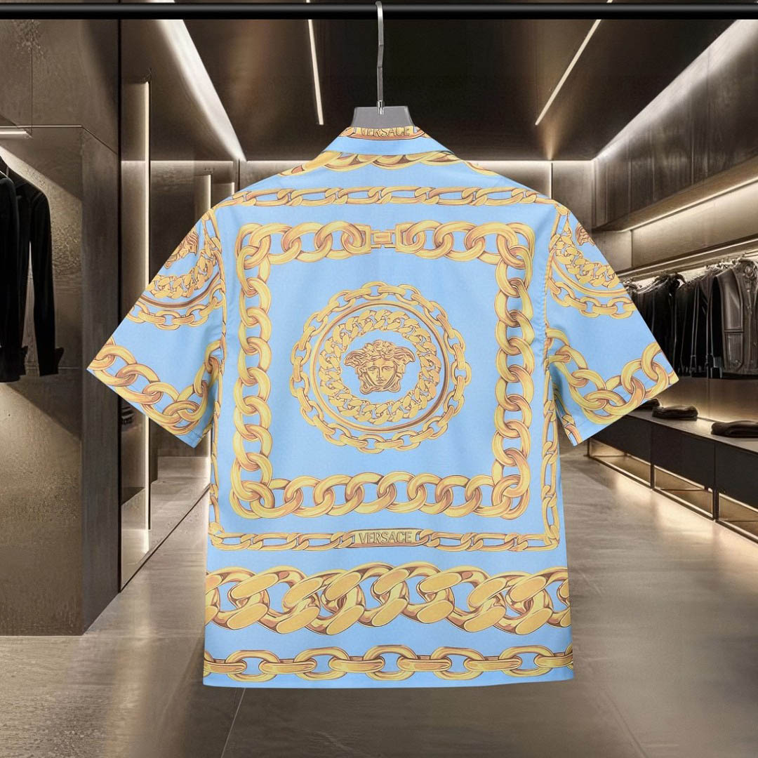 Versace Chain-Link Printed Short-Sleeved Shirt - DesignerGu