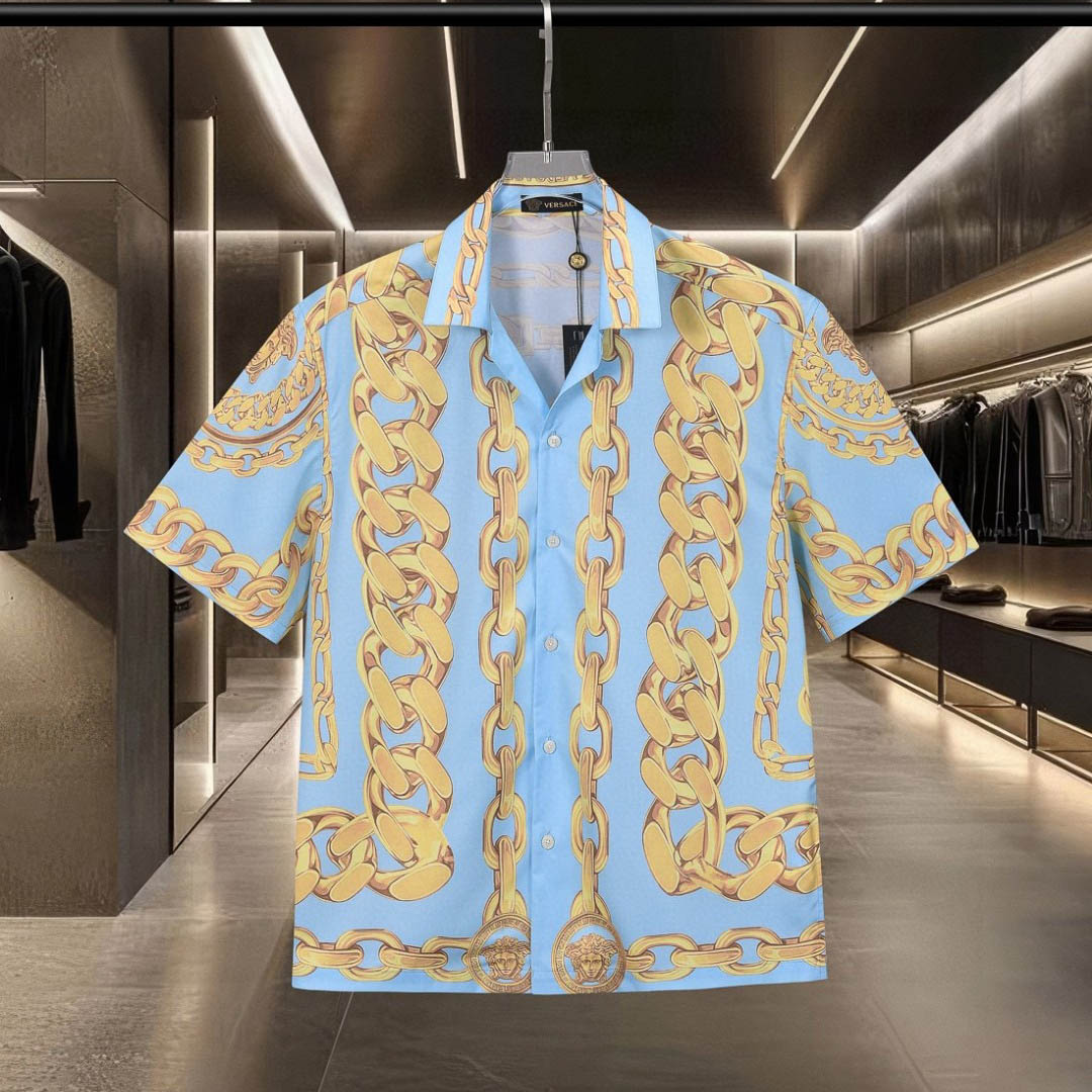 Versace Chain-Link Printed Short-Sleeved Shirt - DesignerGu