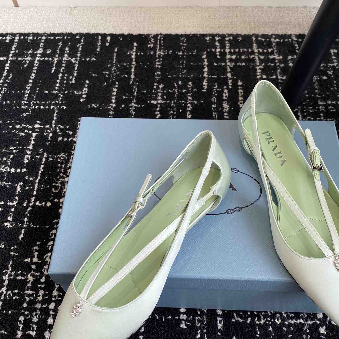 Prada Satin Crystal Embellishments Ballet Flats - DesignerGu