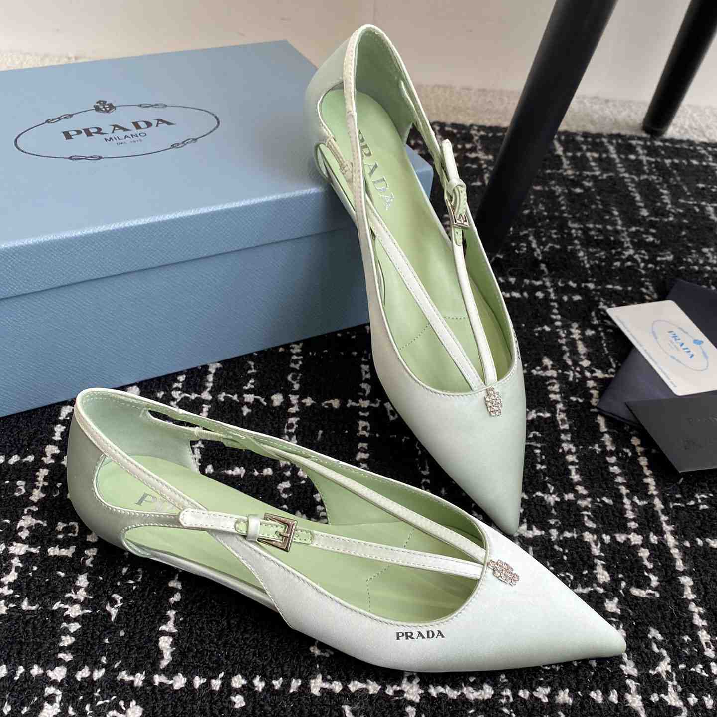 Prada Satin Crystal Embellishments Ballet Flats - DesignerGu