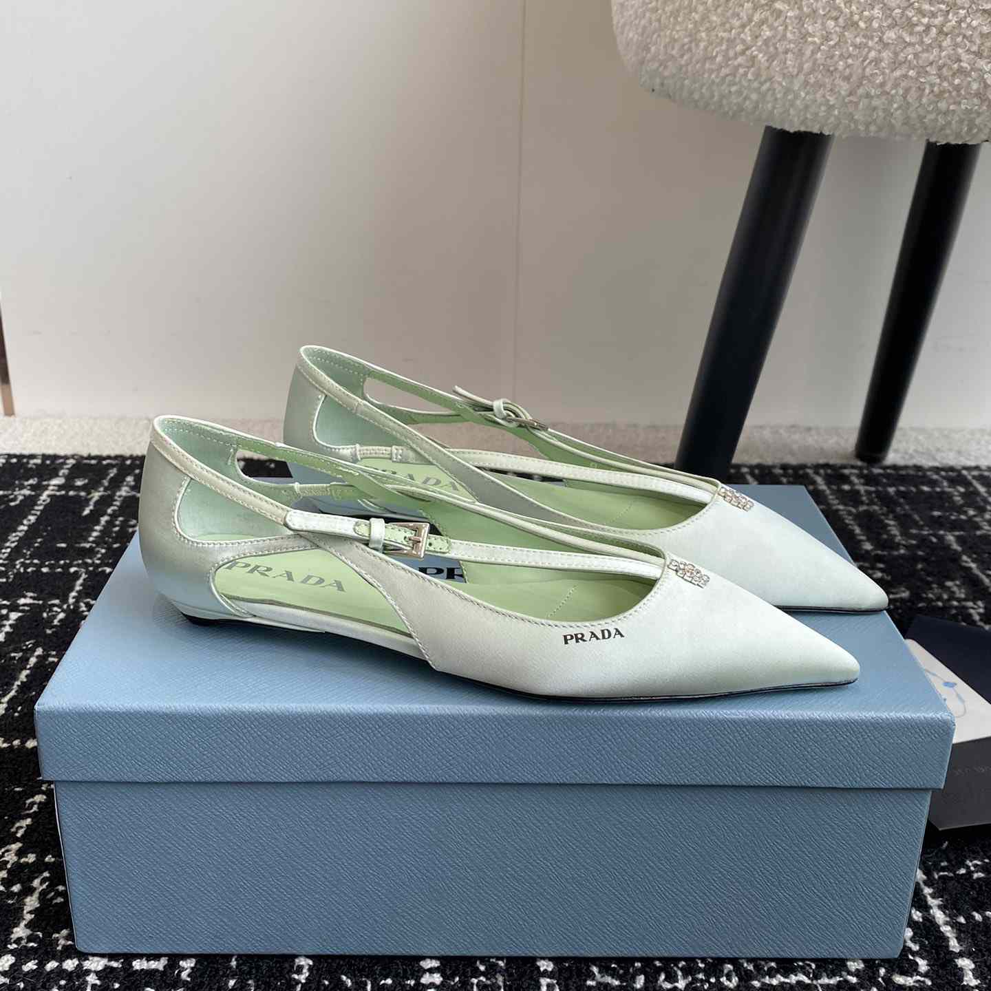 Prada Satin Crystal Embellishments Ballet Flats - DesignerGu