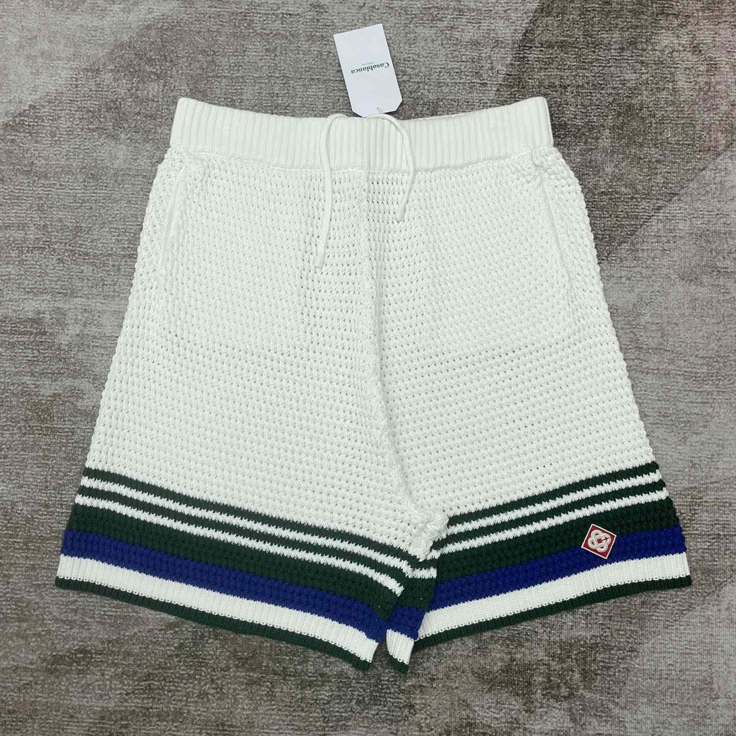 Casablanca Crochet Effect Tennis Shorts 'White/Green Stripe' D0032 - DesignerGu