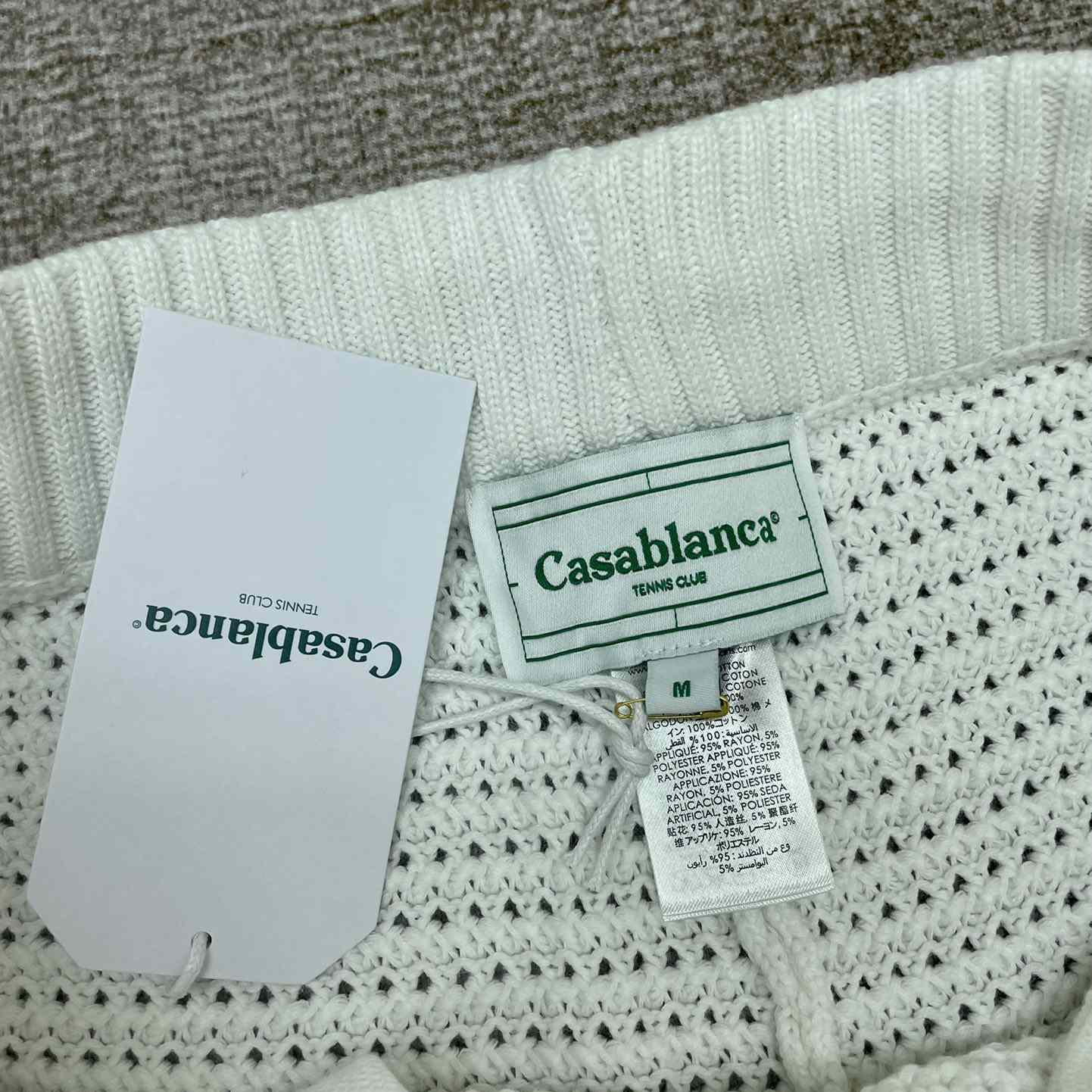 Casablanca Crochet Effect Tennis Shorts 'White/Green Stripe' D0032 - DesignerGu