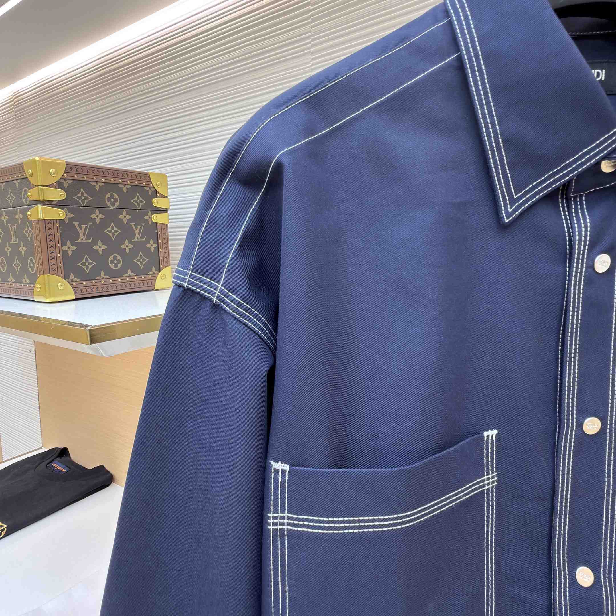Fendi Dark Blue Cotton Shirt - DesignerGu