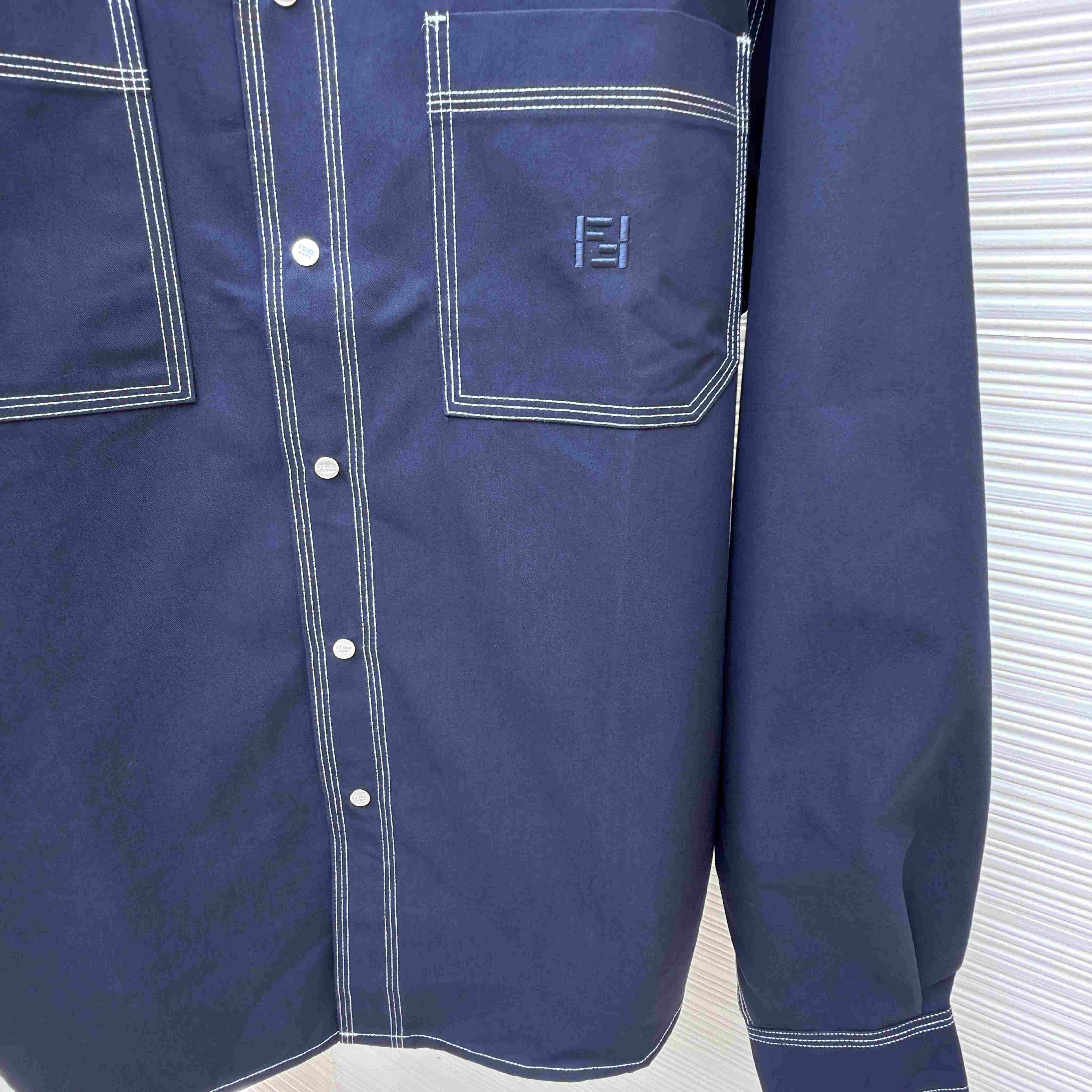 Fendi Dark Blue Cotton Shirt - DesignerGu