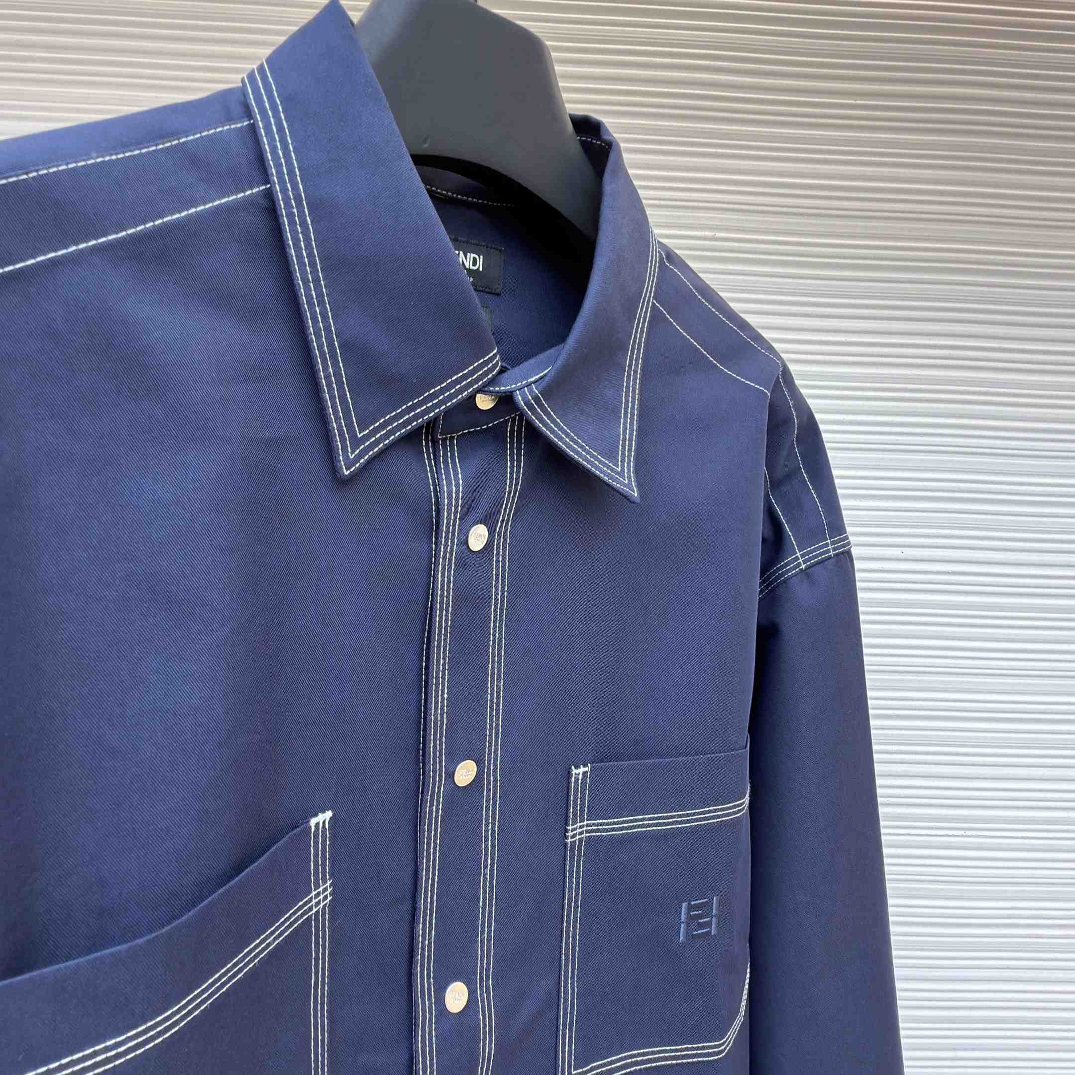 Fendi Dark Blue Cotton Shirt - DesignerGu