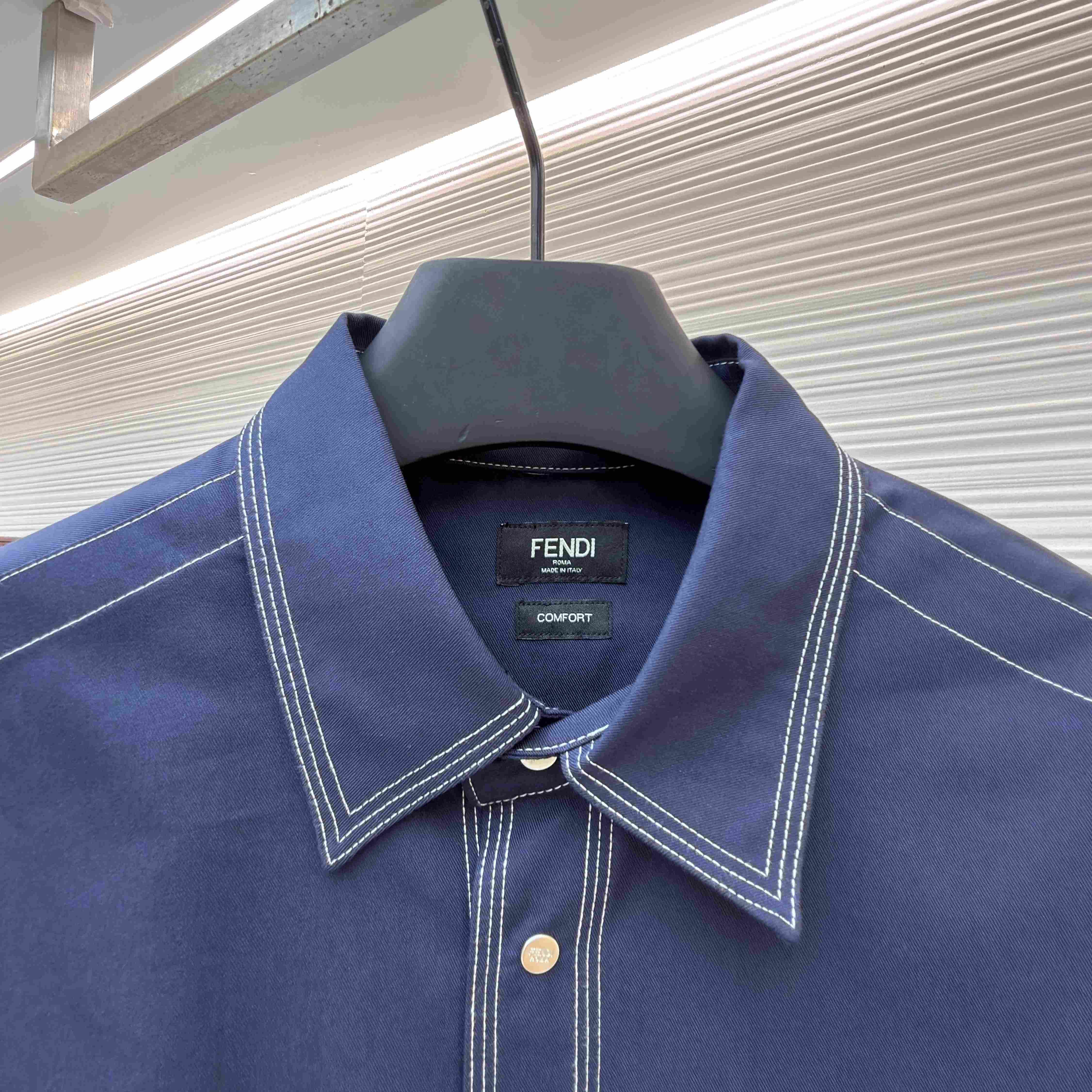 Fendi Dark Blue Cotton Shirt - DesignerGu