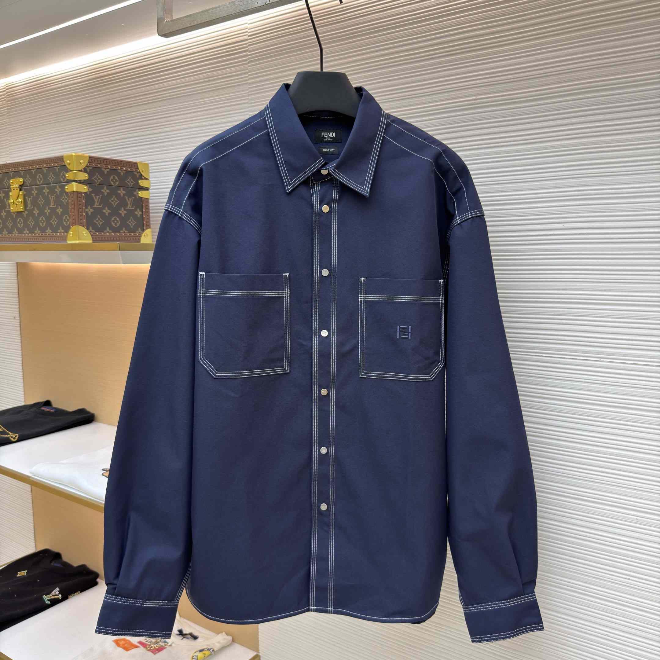 Fendi Dark Blue Cotton Shirt - DesignerGu