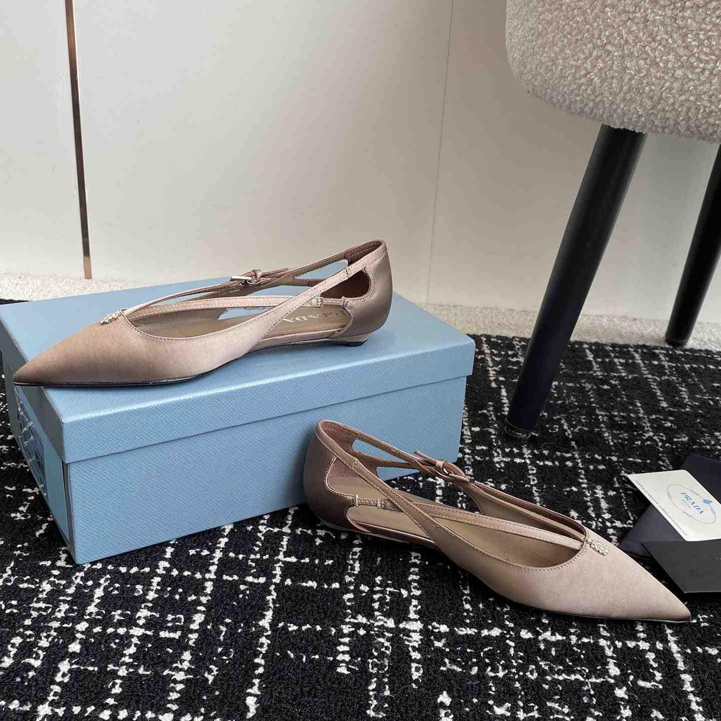 Prada Satin Crystal Embellishments Ballet Flats - DesignerGu