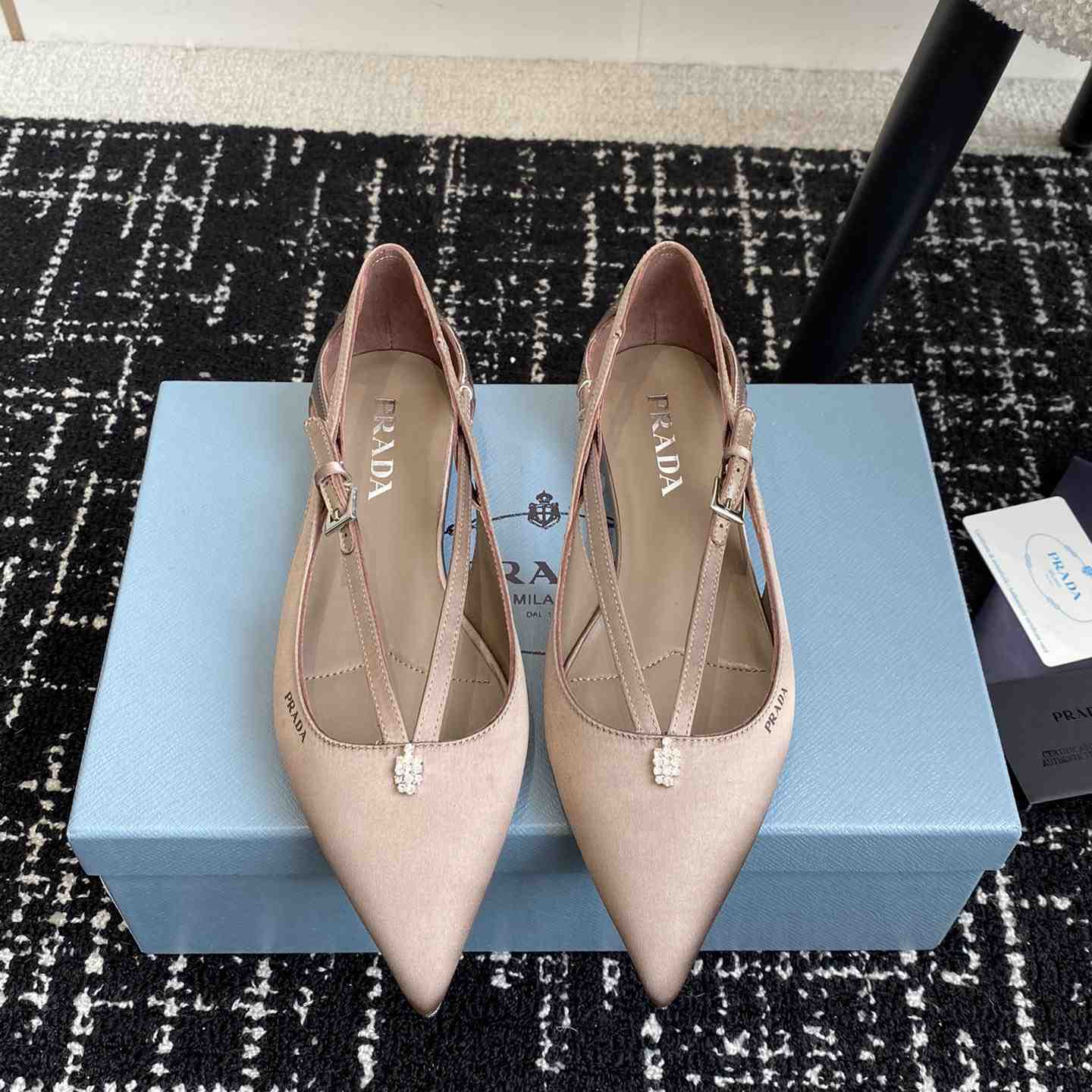 Prada Satin Crystal Embellishments Ballet Flats - DesignerGu