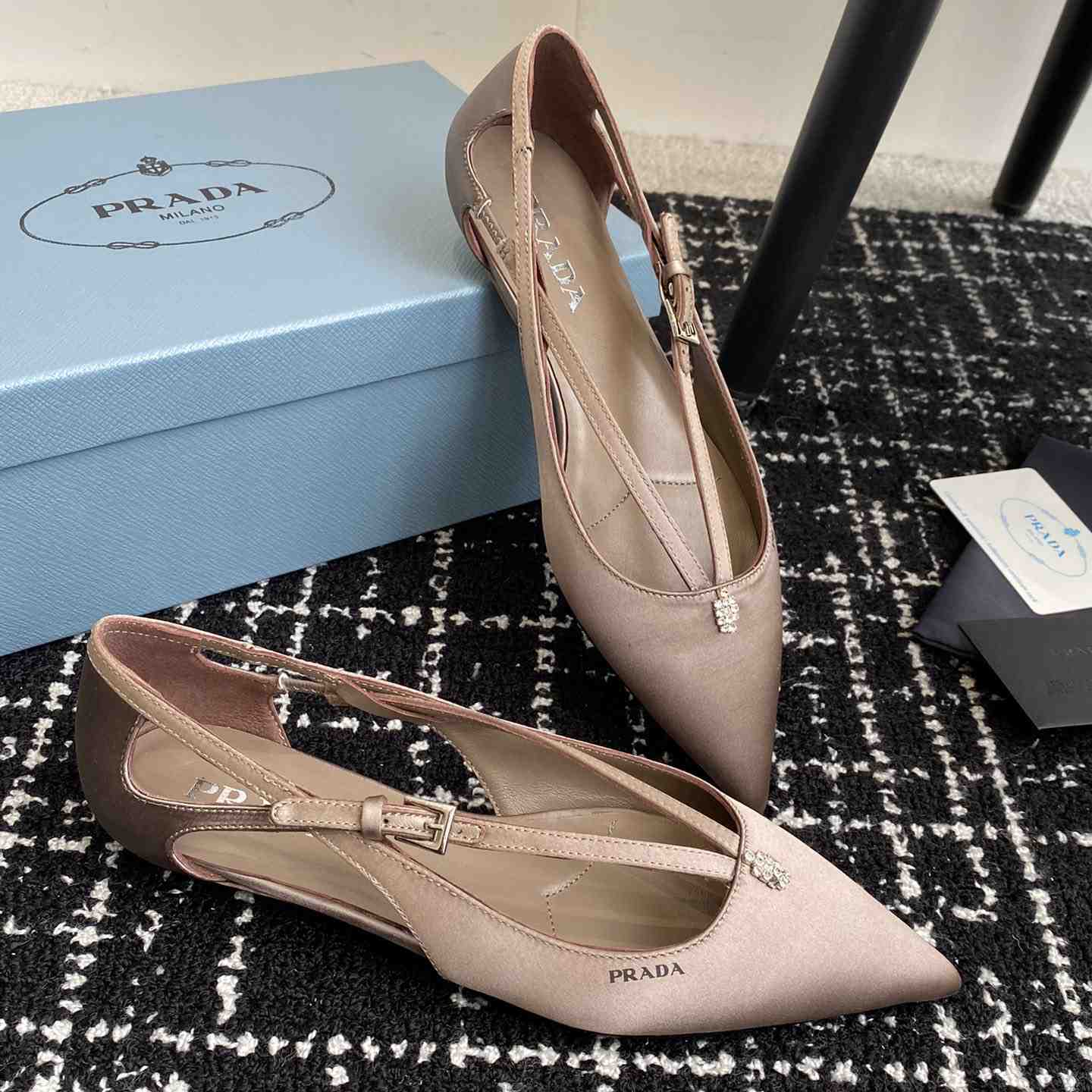 Prada Satin Crystal Embellishments Ballet Flats - DesignerGu