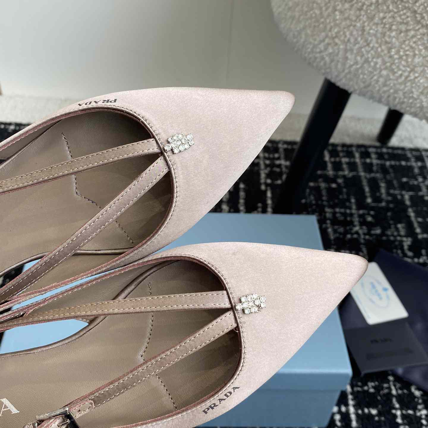 Prada Satin Crystal Embellishments Ballet Flats - DesignerGu